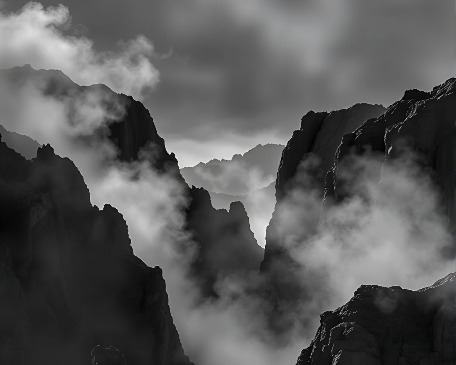 Stereoscopic 3D Canyon engulfed in smoky haze