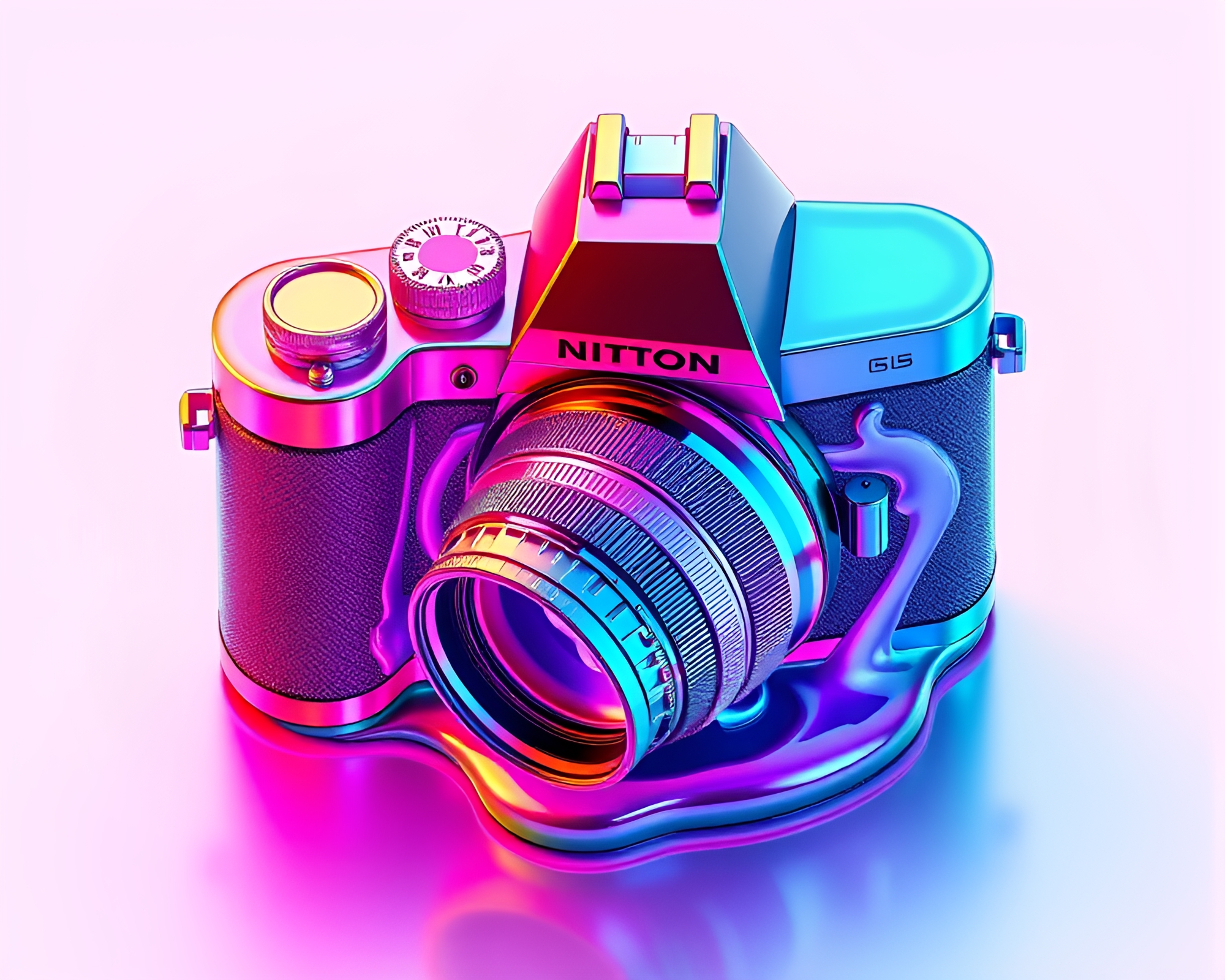 Surreal Isometric Camera with Hyper-Saturated Oil Slick Rainbow – free AI stock image