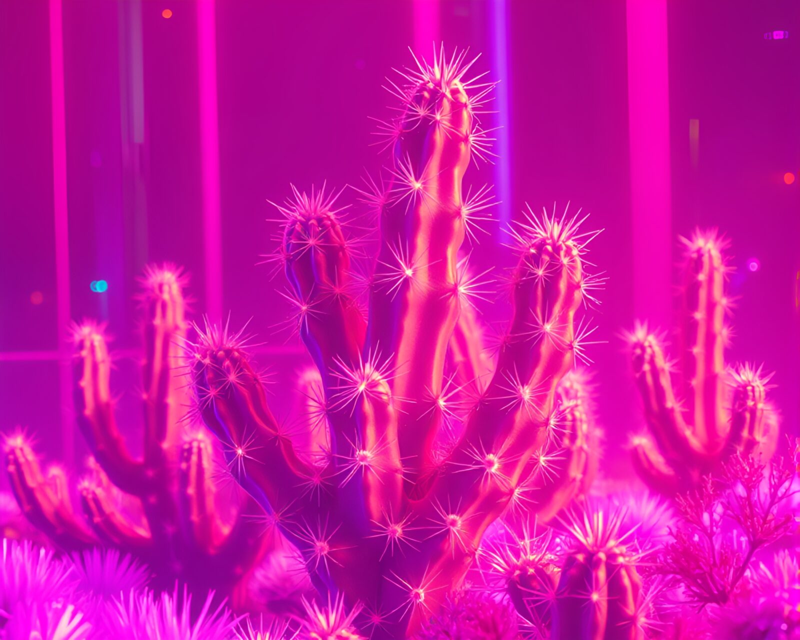 80s VHS style neon cactus in fractal overlay