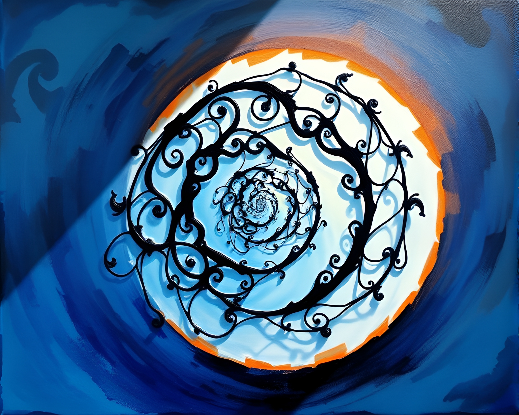 Fibonacci Spiral Ink Calligraphy Acrylic Painting – free AI stock image