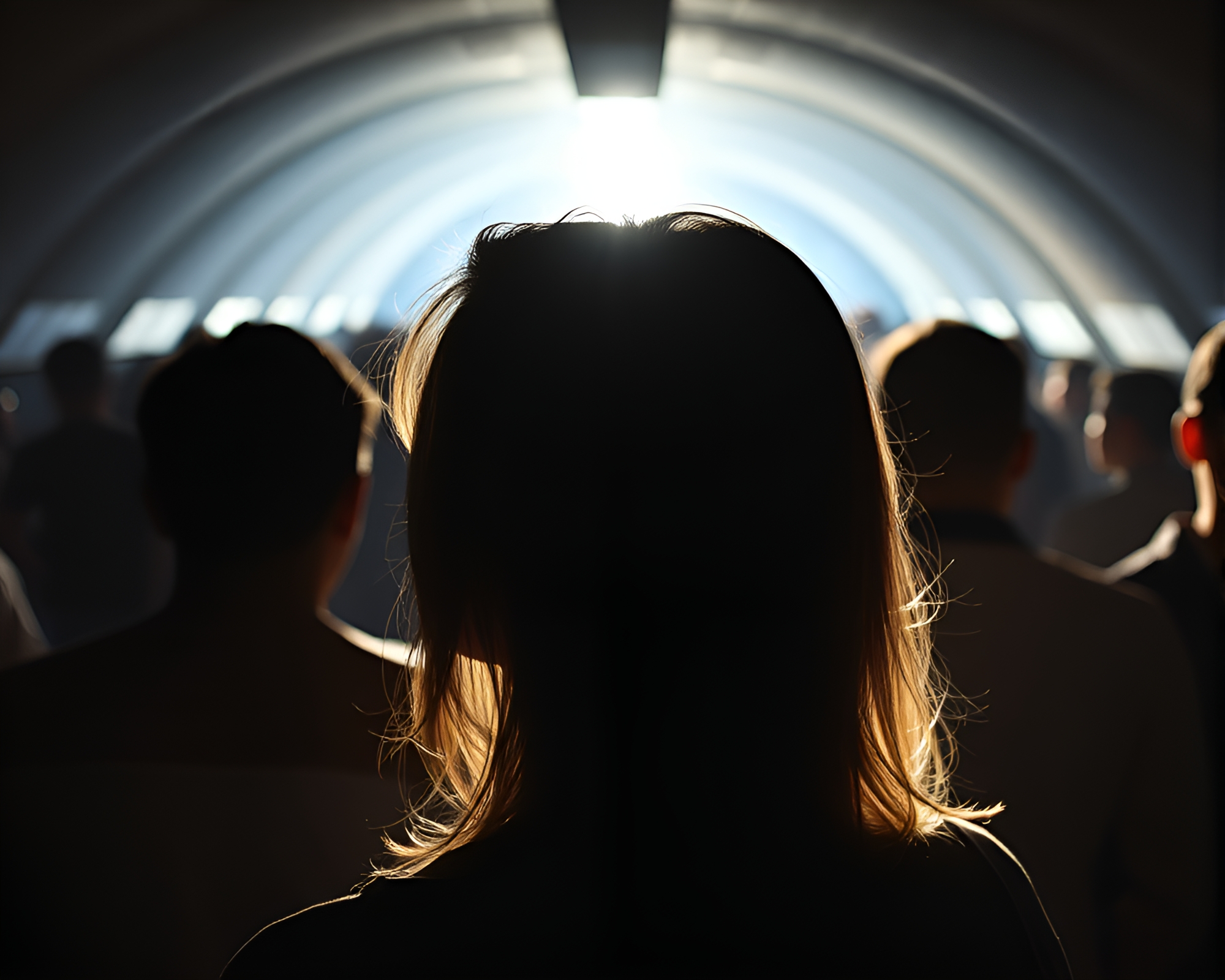 Midday Crowd Silhouette in Underground Bunker – free AI stock image