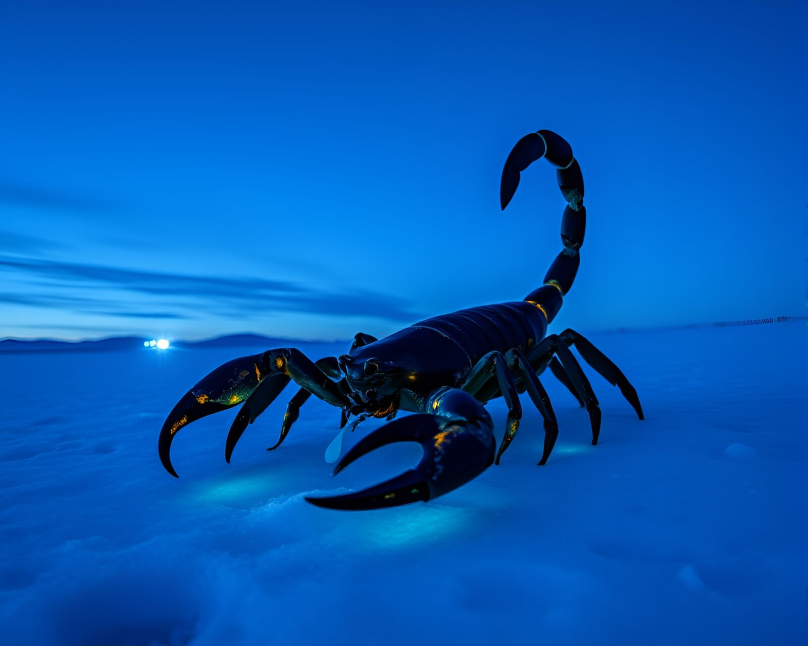 Digital art of a scorpion king in polar twilight
