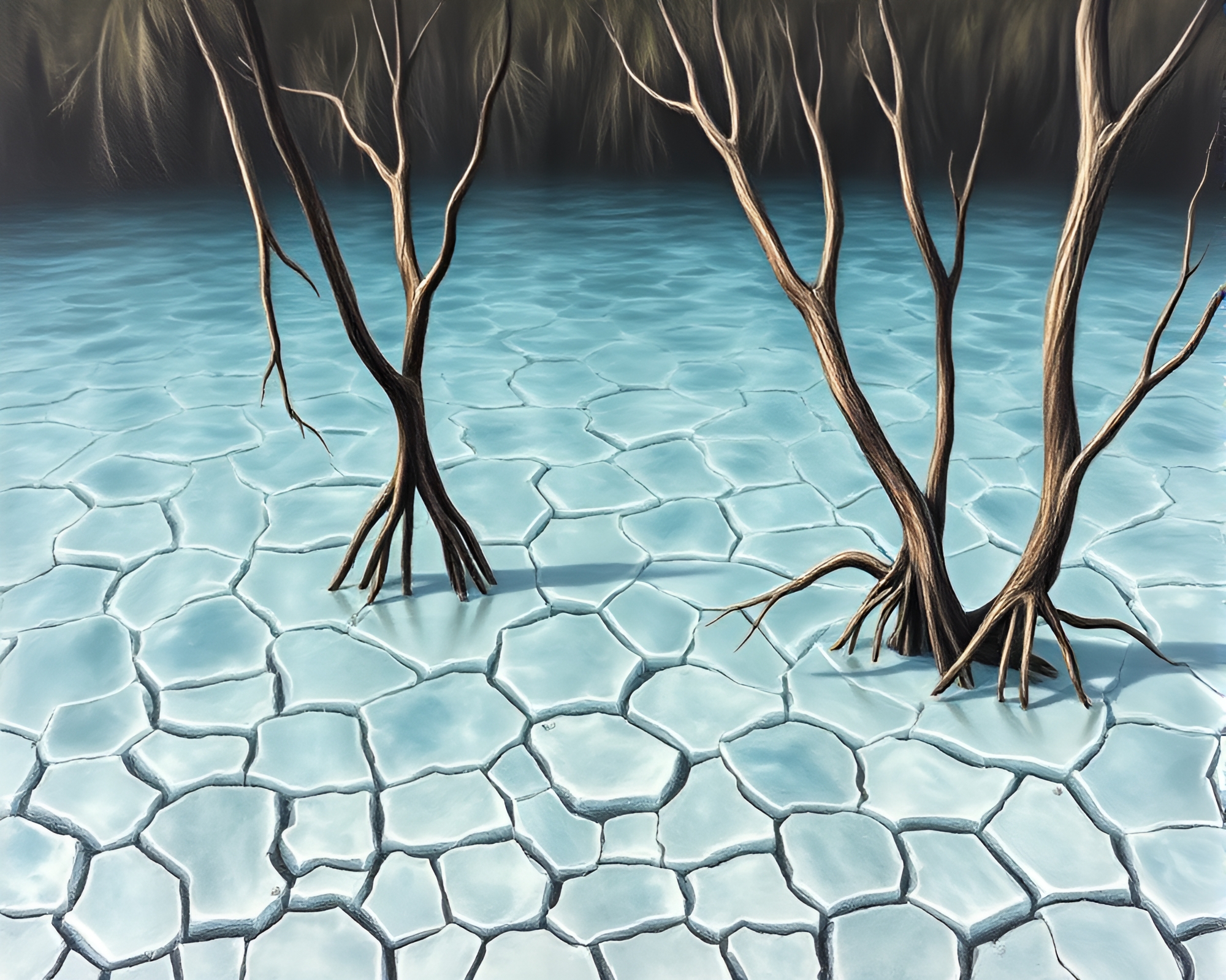 Mystical Mangrove Swamp with Cracked Earth – free AI stock image