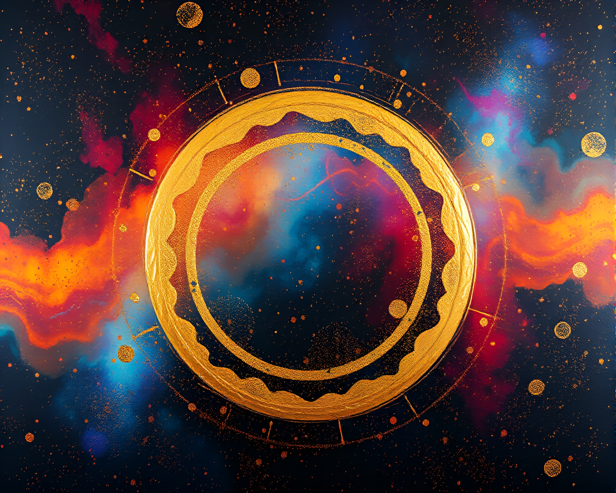 Gilded Magic Circle in Aurora Splatter Art – free AI stock image