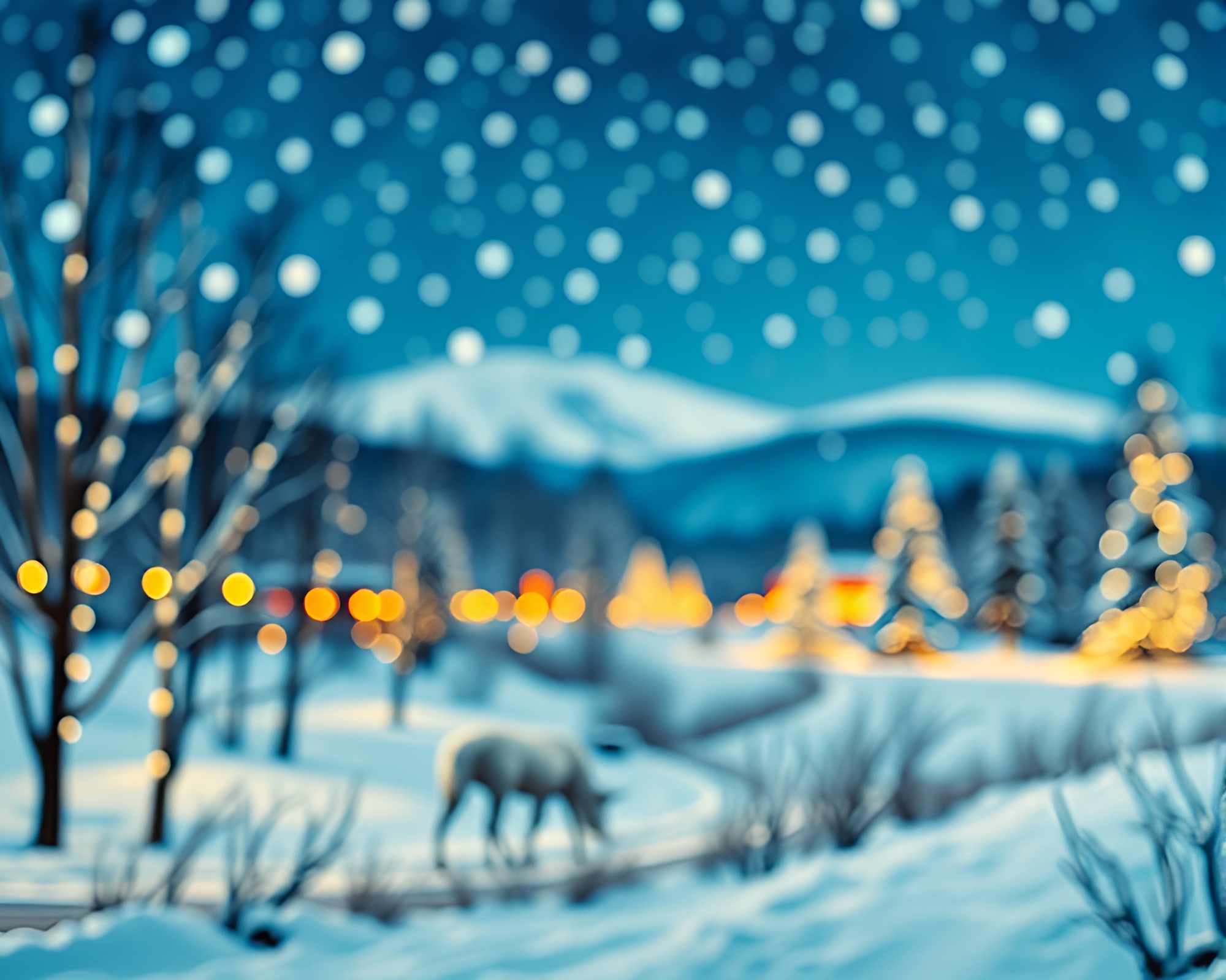 Winter Wonderland Panoramic View with Bokeh Lights – free AI stock image