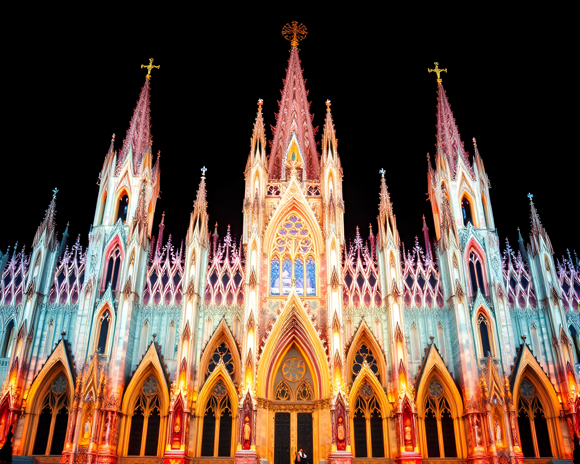 Fractal Overlay of Gothic Cathedral in Topaz Brightness – free AI stock image