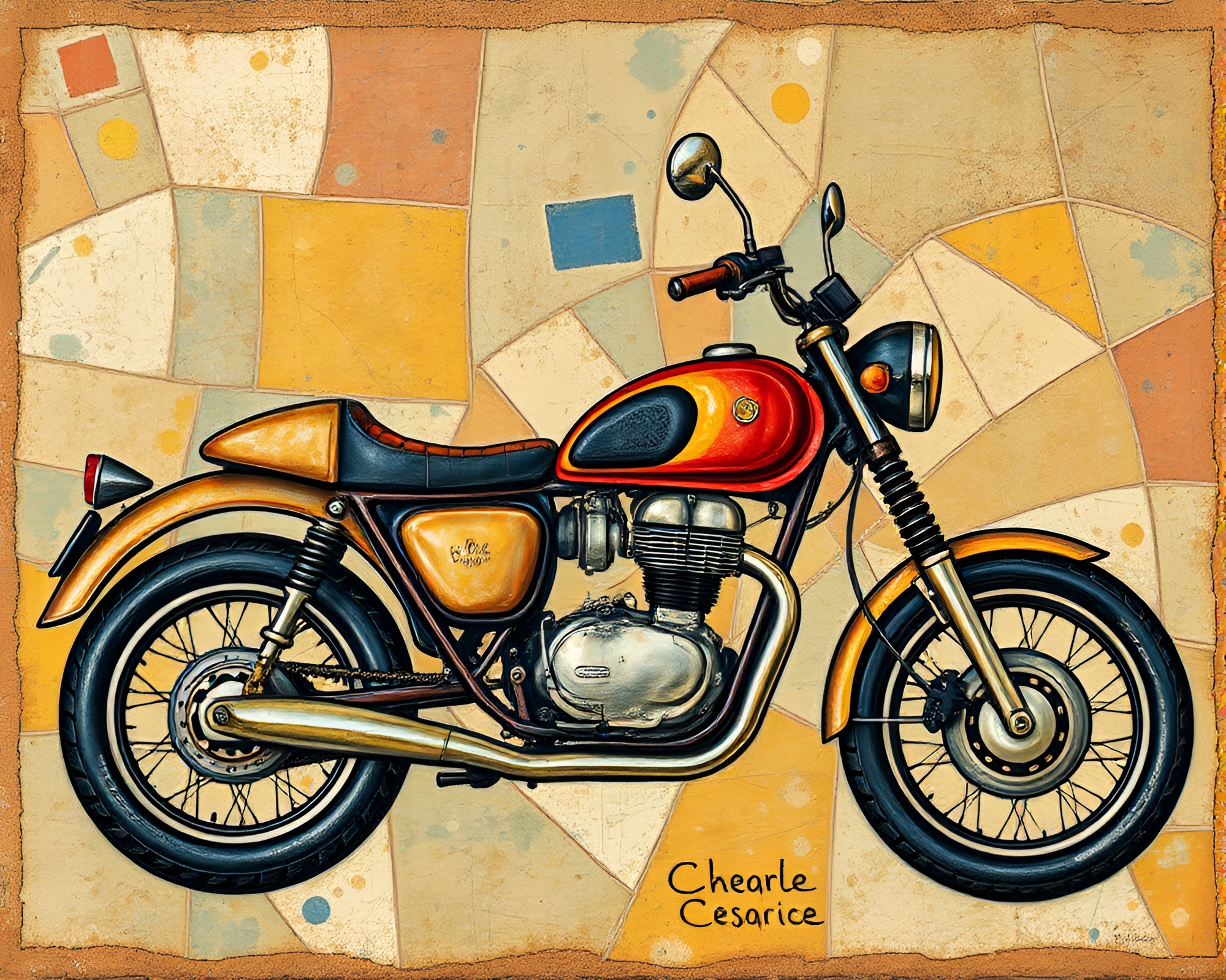 Motorcycle Stitched Pattern Mosaic in Complementary Sgraffito – free AI stock image