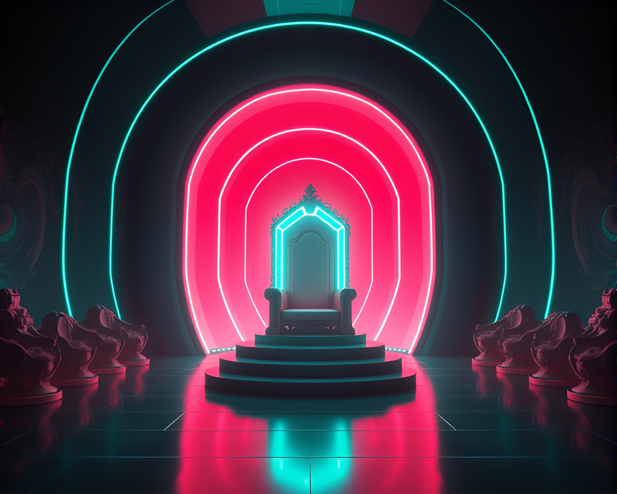 Surreal Retro Wave Grid Throne Room Glow – free AI stock image