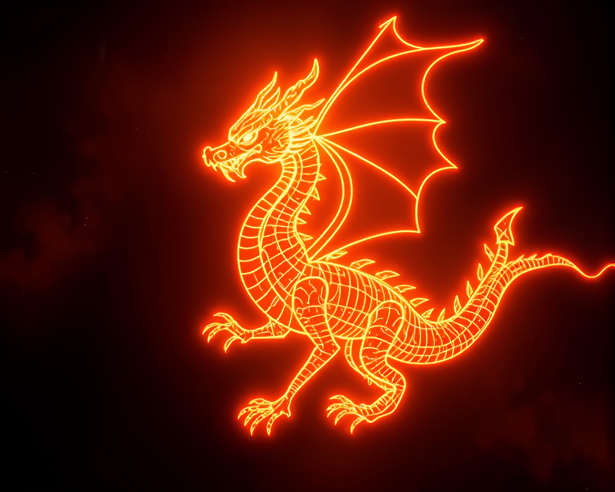 Celestial Dragon Wireframe in Soft Sepia Neon Glow – free AI stock image