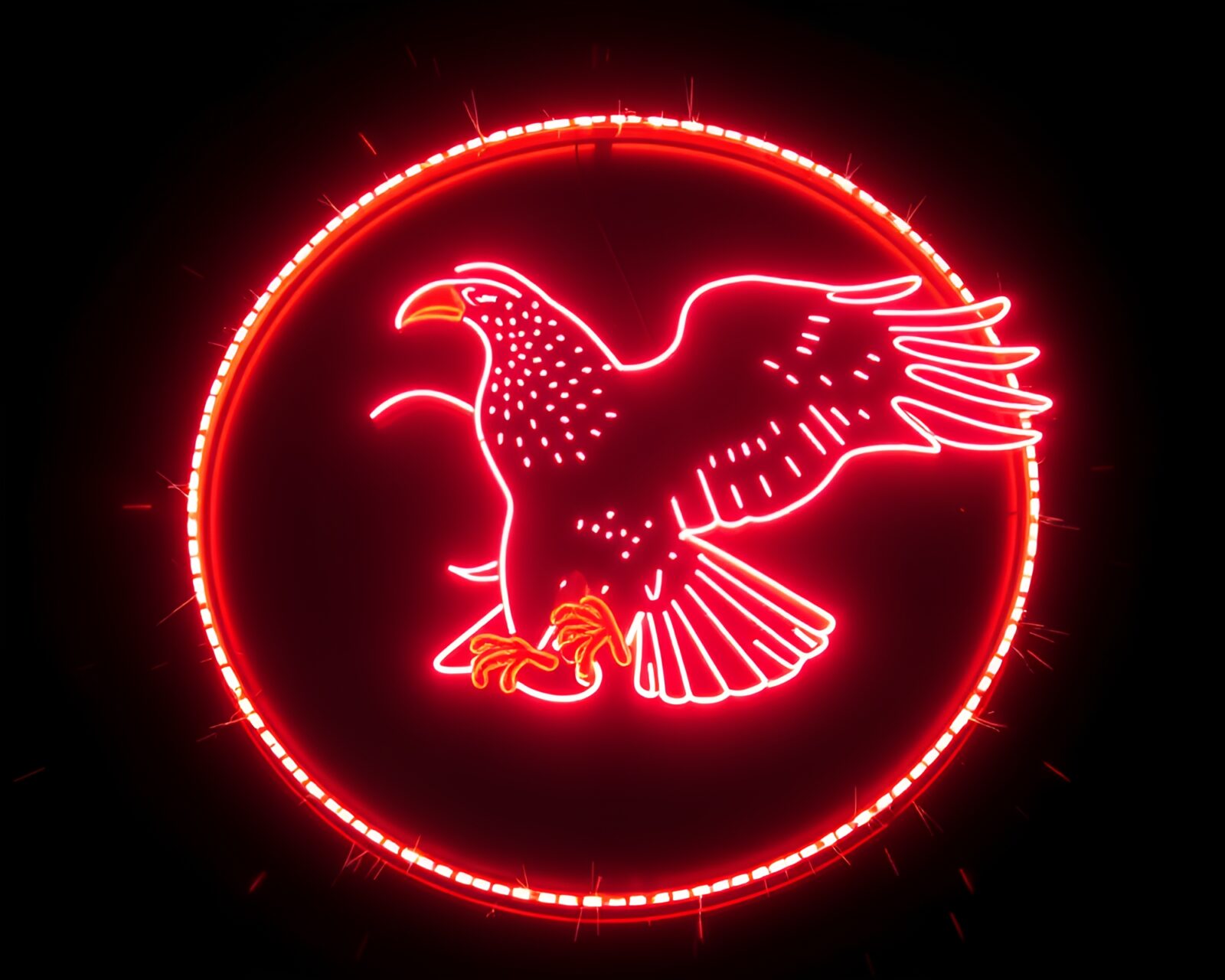 Majestic neon eagle captured in enchanting fairy-light glow