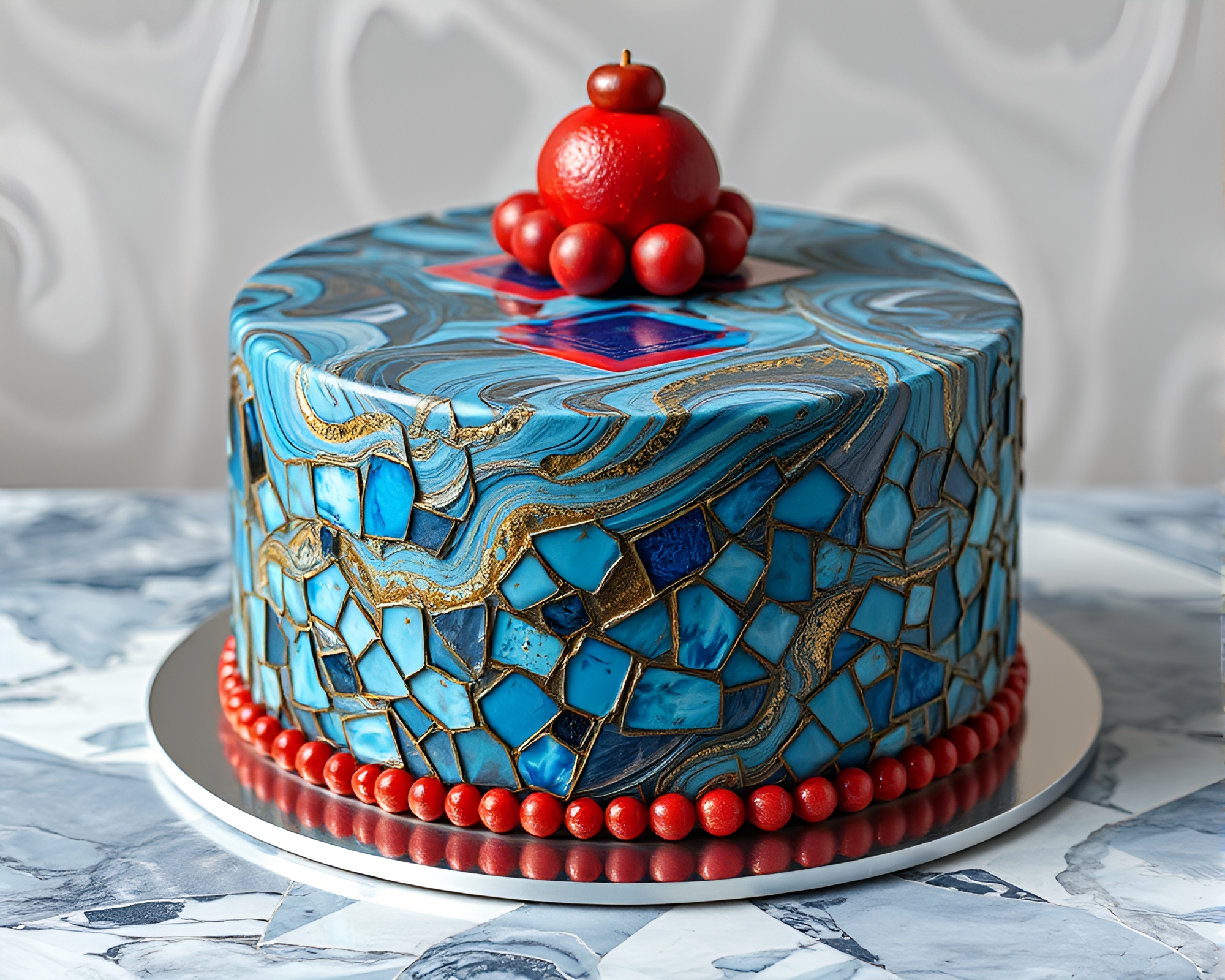 Marbled Cake Mosaic Tiling: Steel-Blue Neural Vibe – free AI stock image