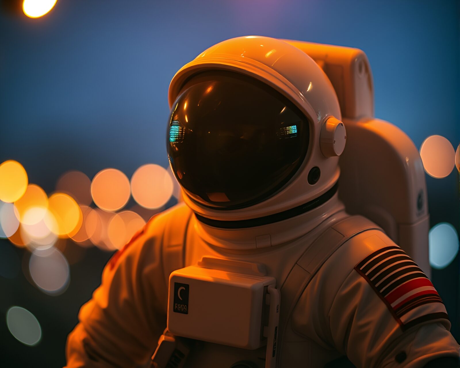 Astronaut gazing at the stars with magical light leaks