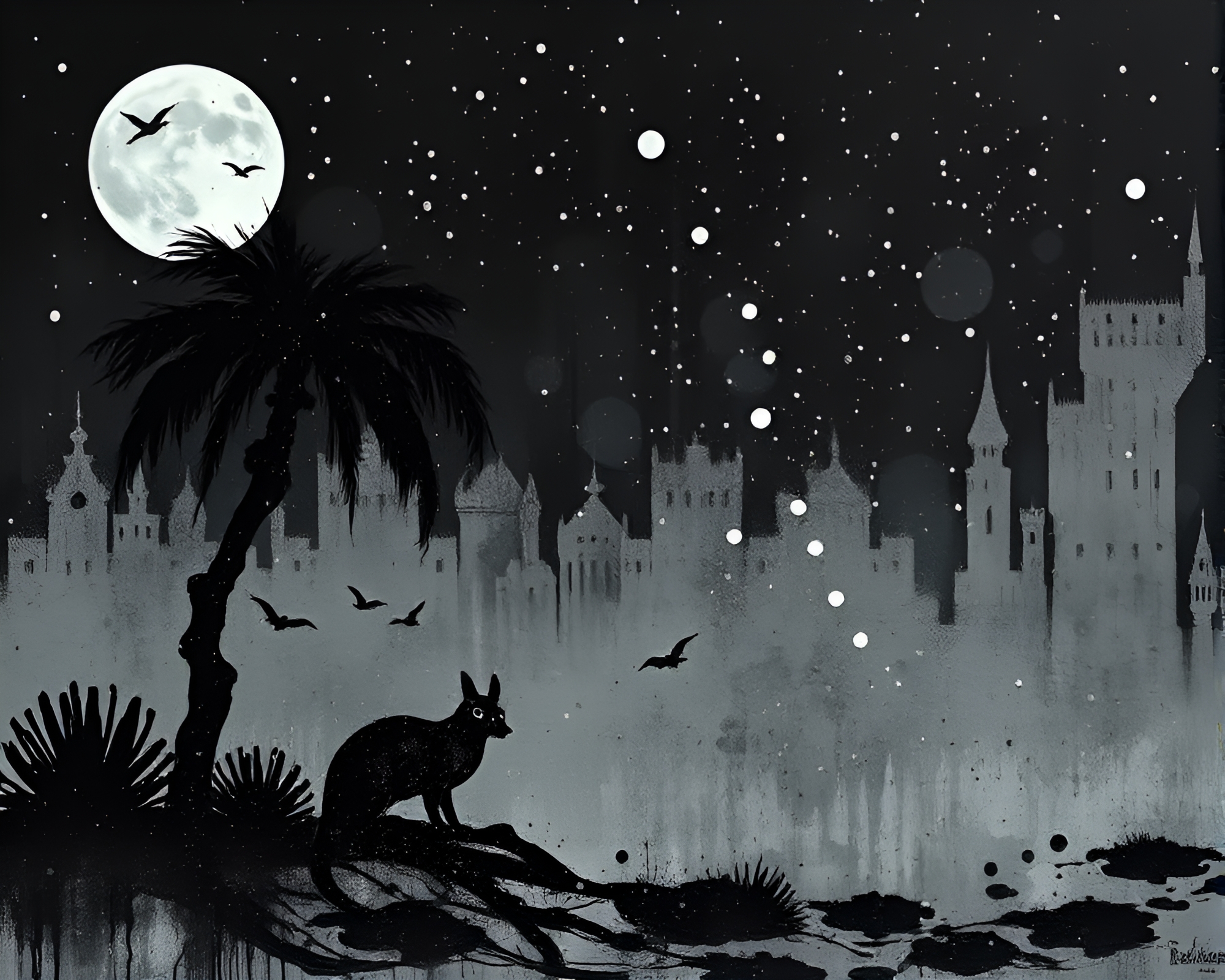 Acrylic Savannah: Necromantic Noir Art – free AI stock image
