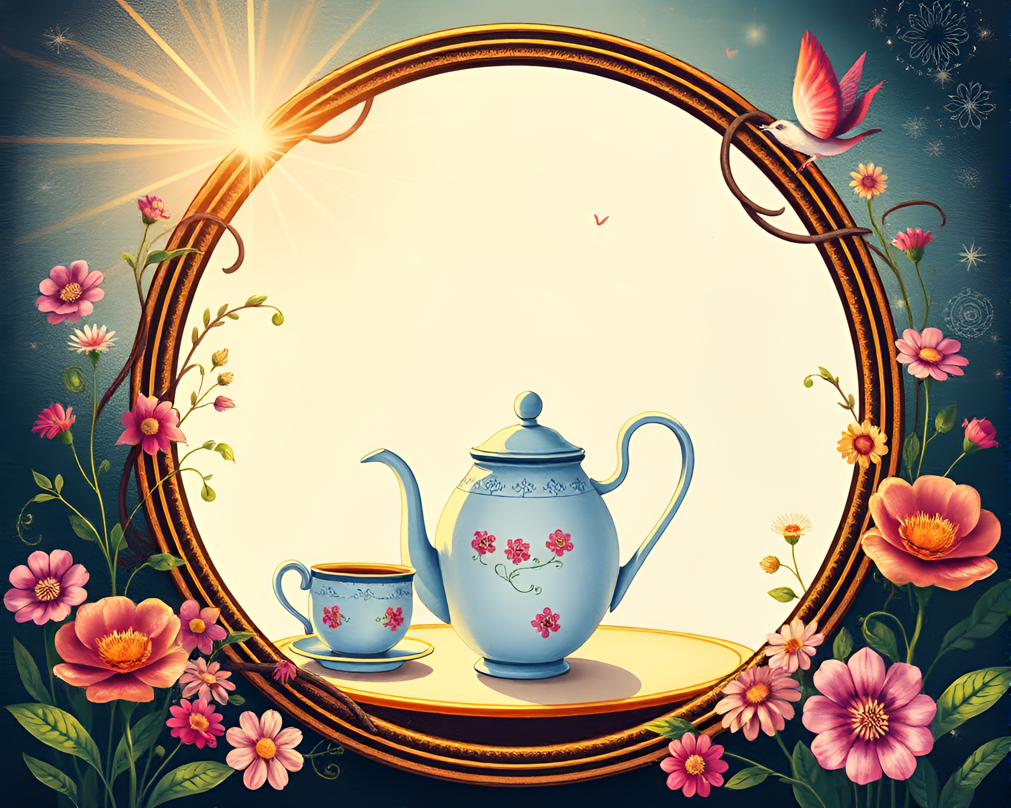 Whimsical Alice in Wonderland Tea Party Illustration – free AI stock image