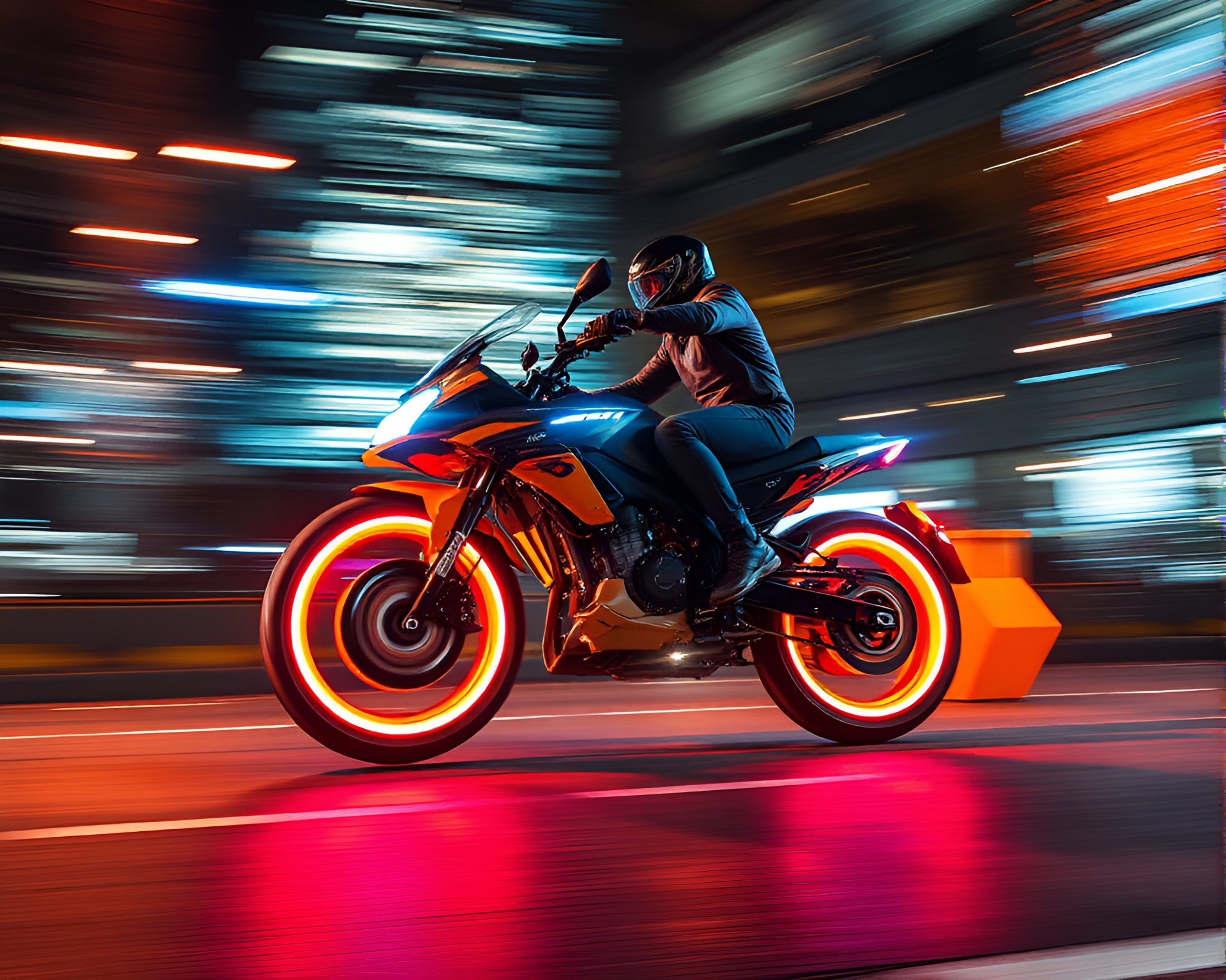Futuristic Hoverbike Racing Through Disco Ball Lights – free AI stock image
