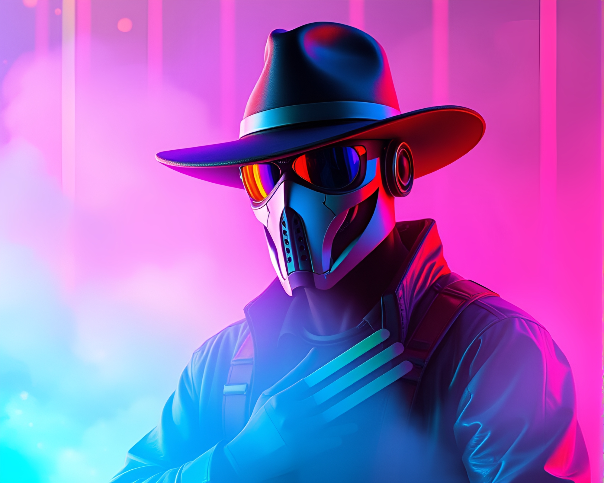 Cyberpunk Vigilante in Voxel Art Oil Slick Rainbow – free AI stock image