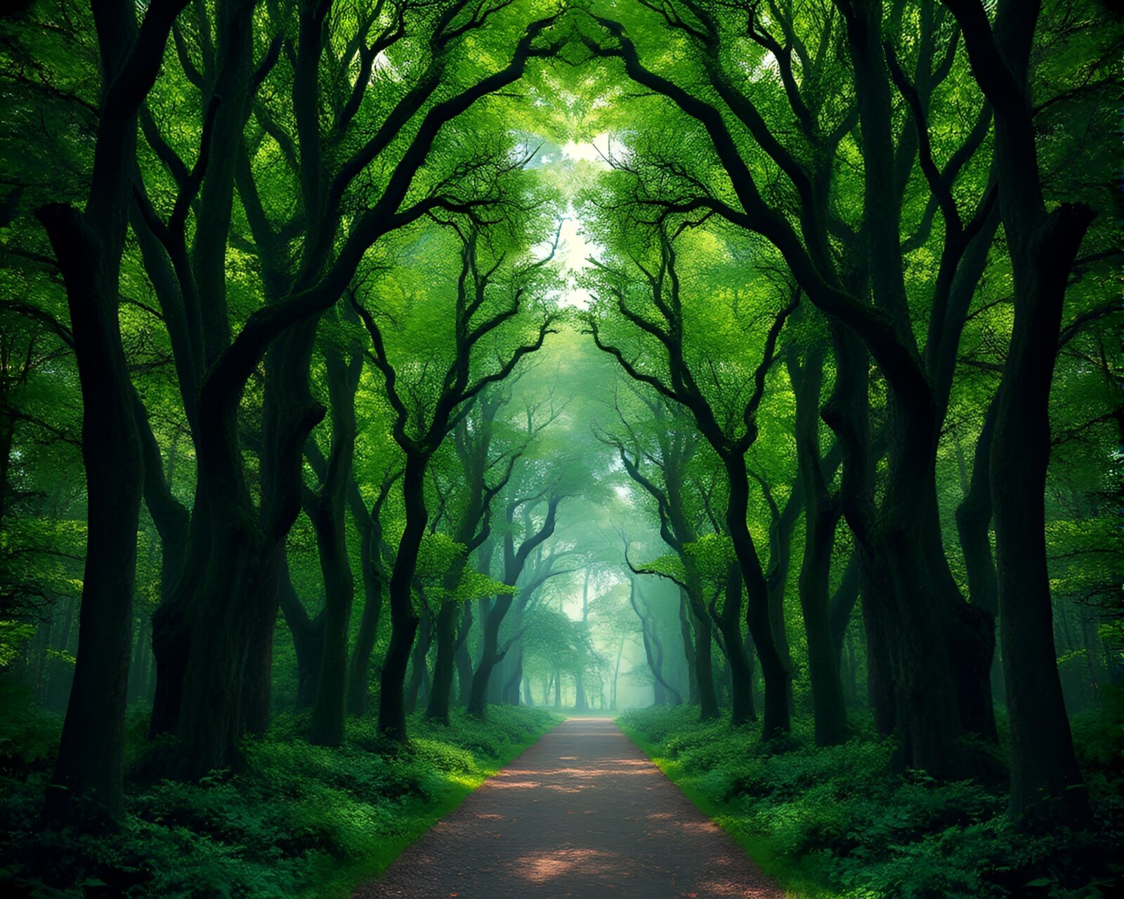 Symmetrical composition of an enchanted forest in cel shading