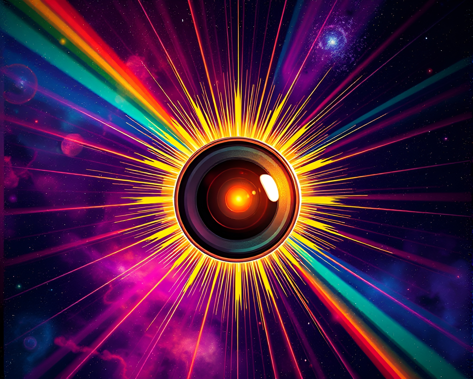 Manga Oasis Glows with Cosmic Rainbow Lens Sunburst – free AI stock image