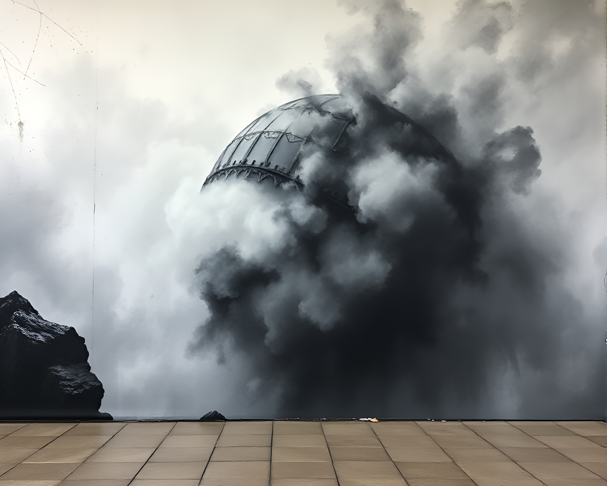 Ethereal Underwater Dome Amidst Charcoal Fog Drifts – free AI stock image