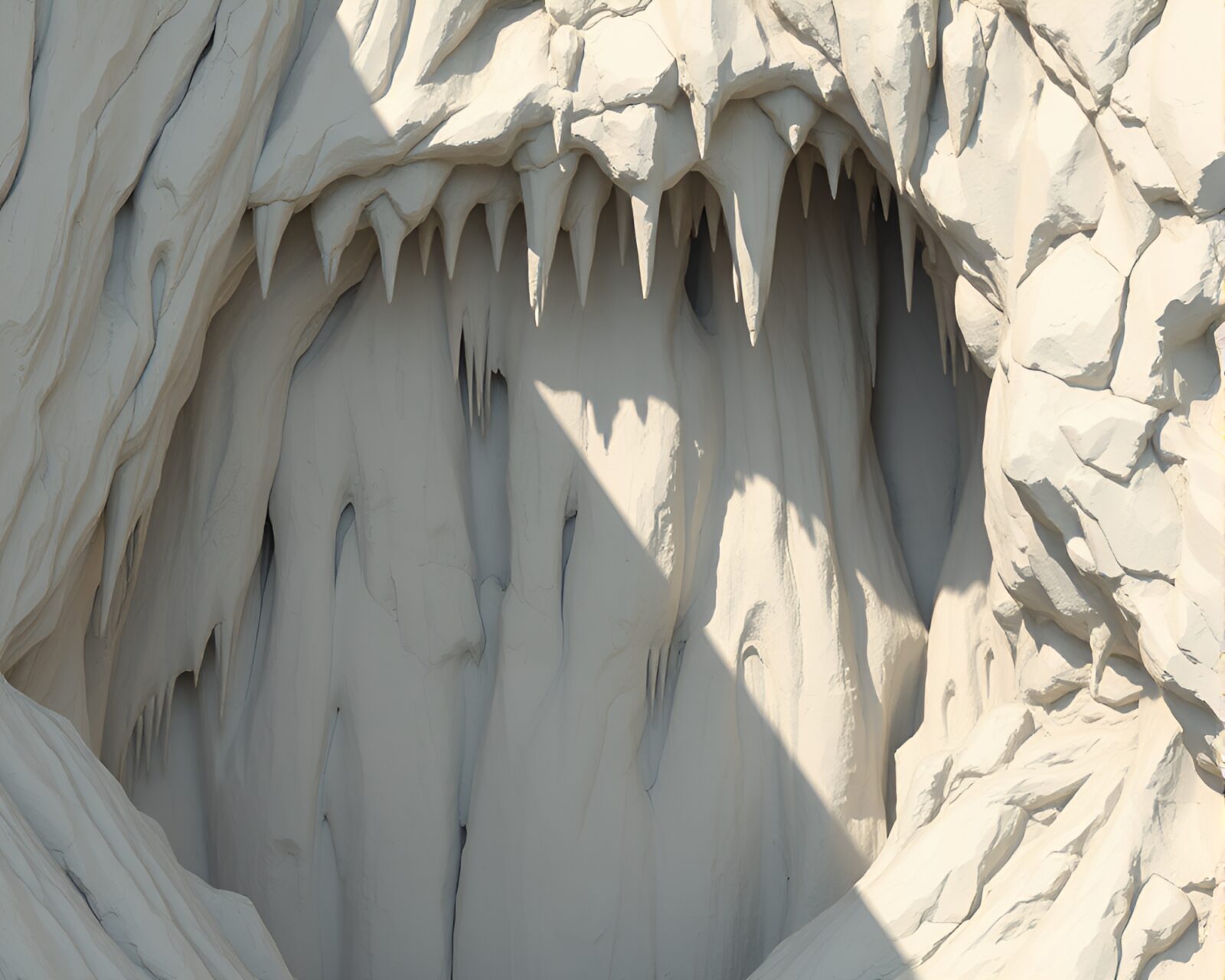 Digital art of detailed cave formations with shading strokes