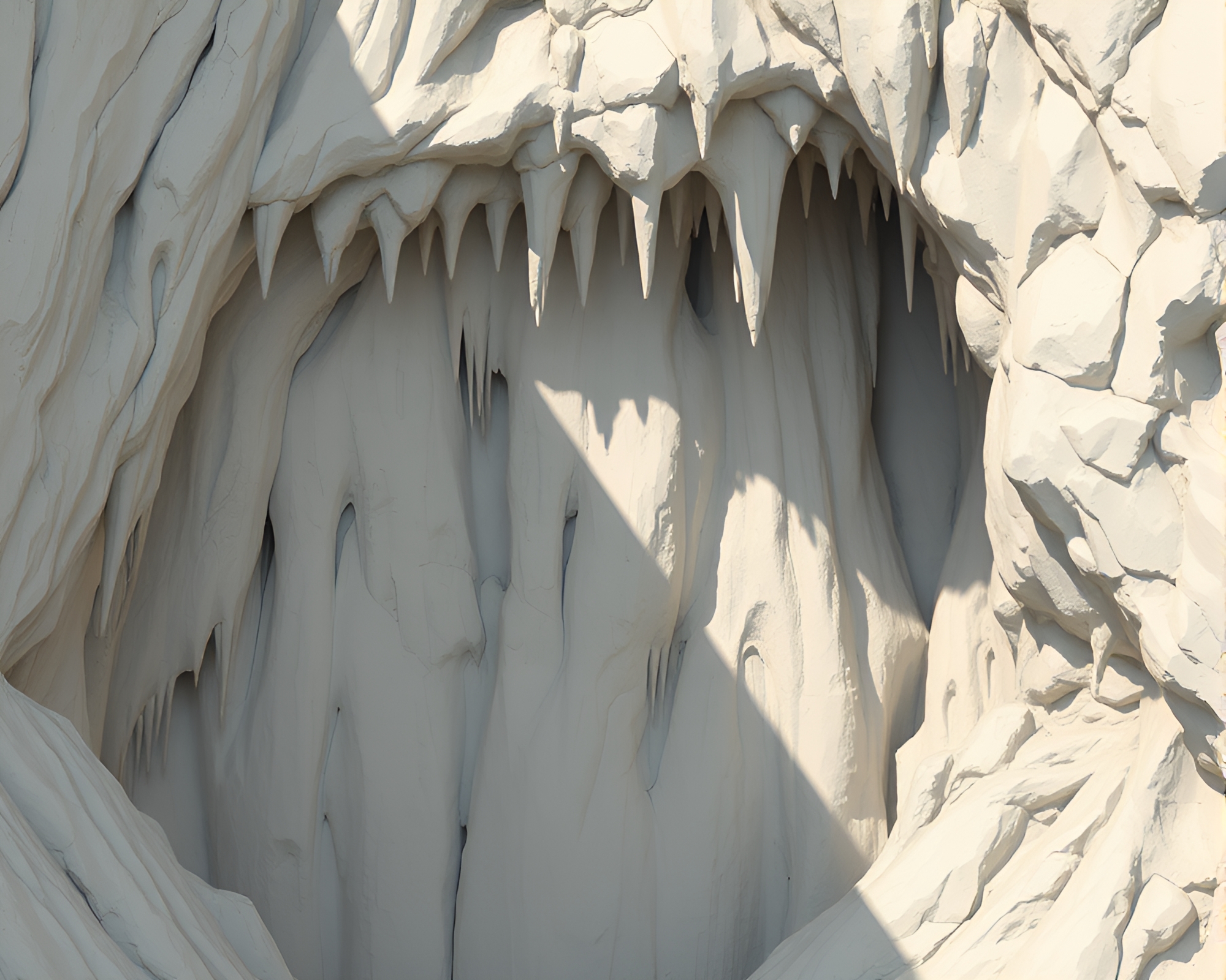 Shadowed Cave Stalactites: 3D Scan Rendering – free AI stock image