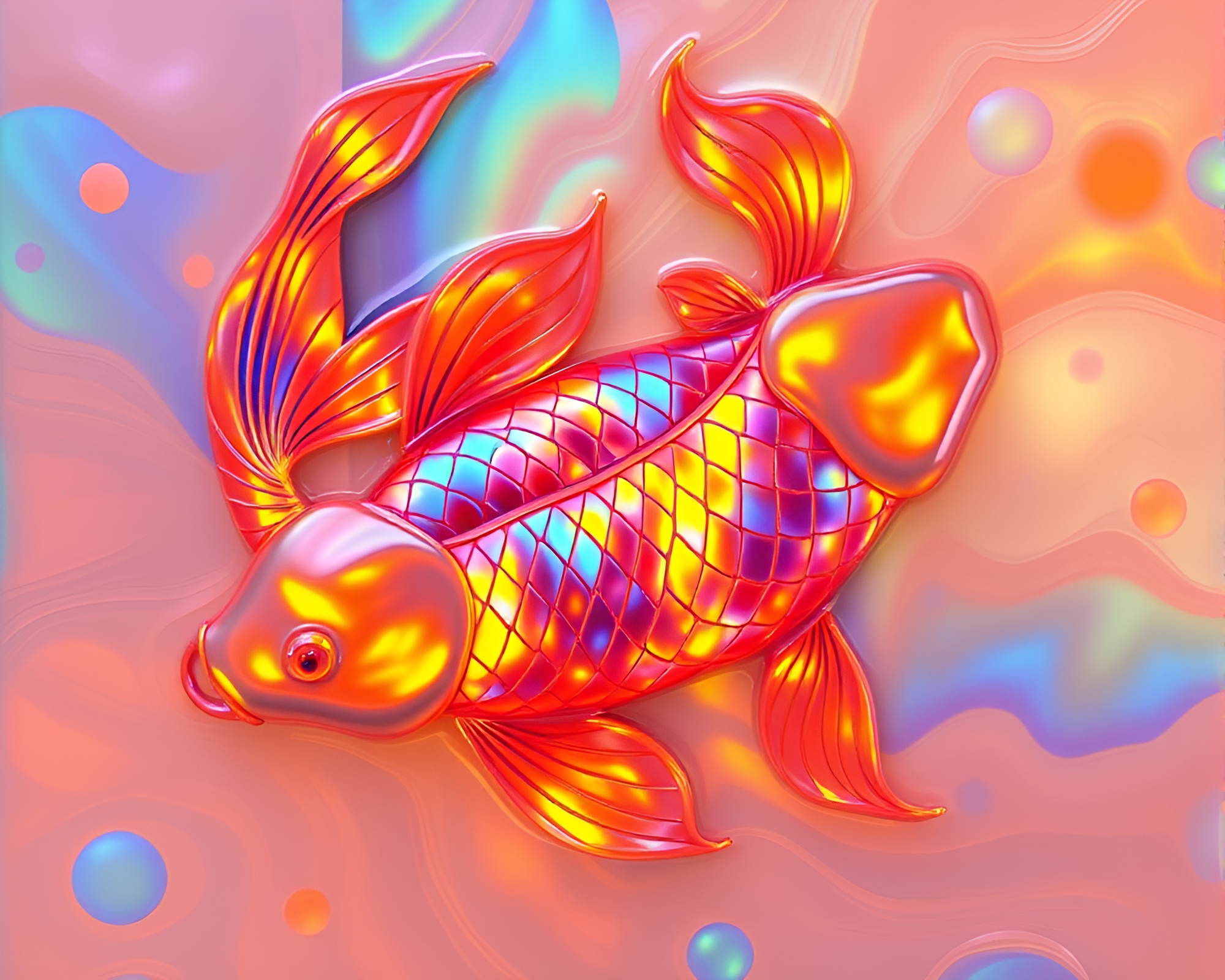 Iridescent Koi Fish in Sunset Dye Dreamscape – free AI stock image