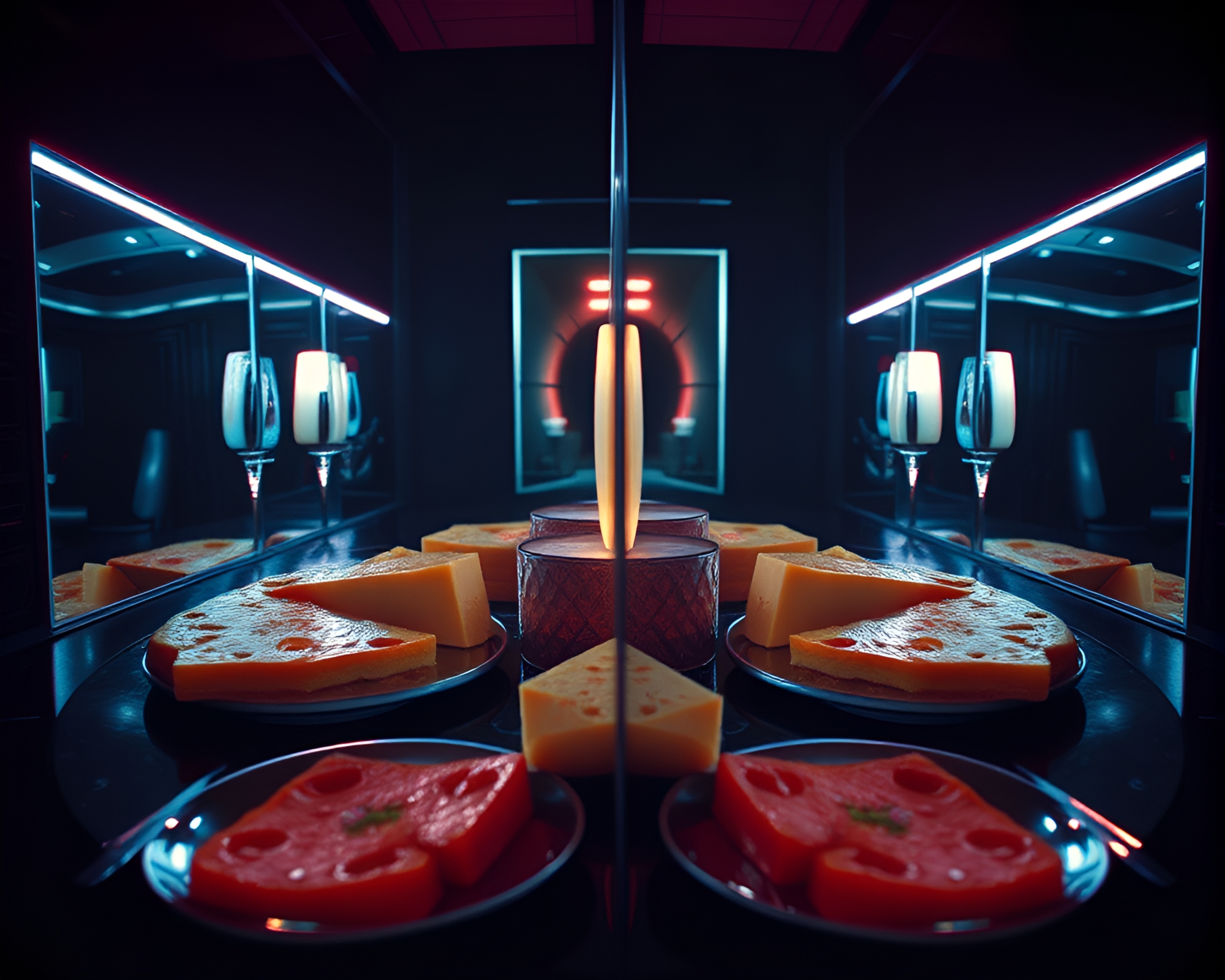 Synthwave Cheese Platter: Mirror Symmetry – free AI stock image