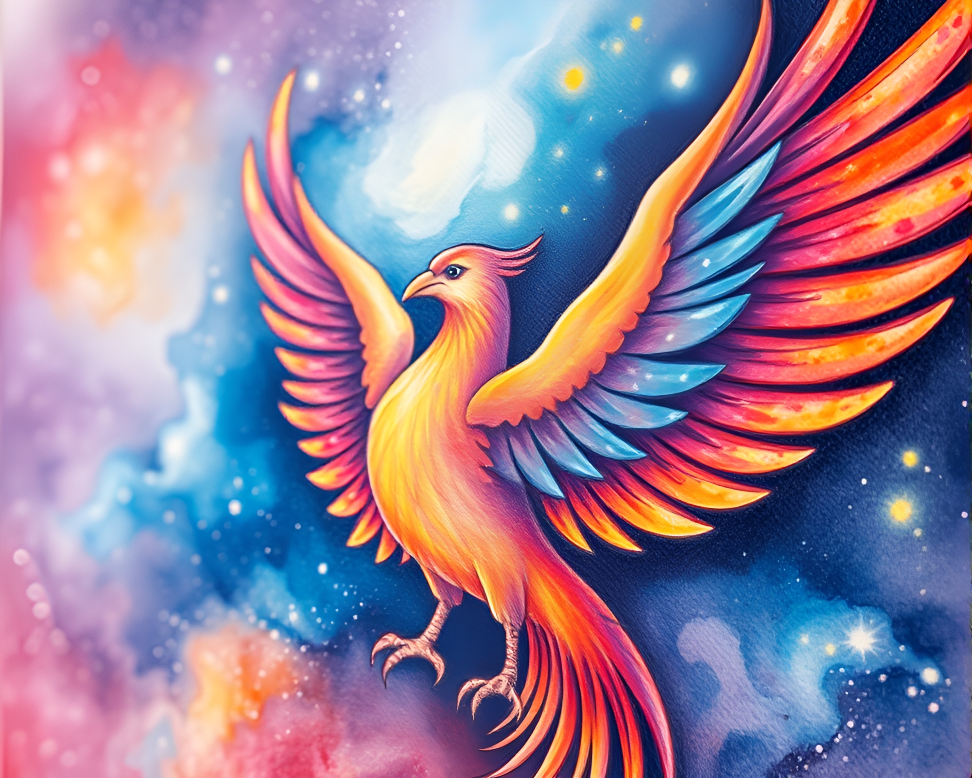 Pastel Phoenix Close-Up in Cosmic Galaxy Light – free AI stock image