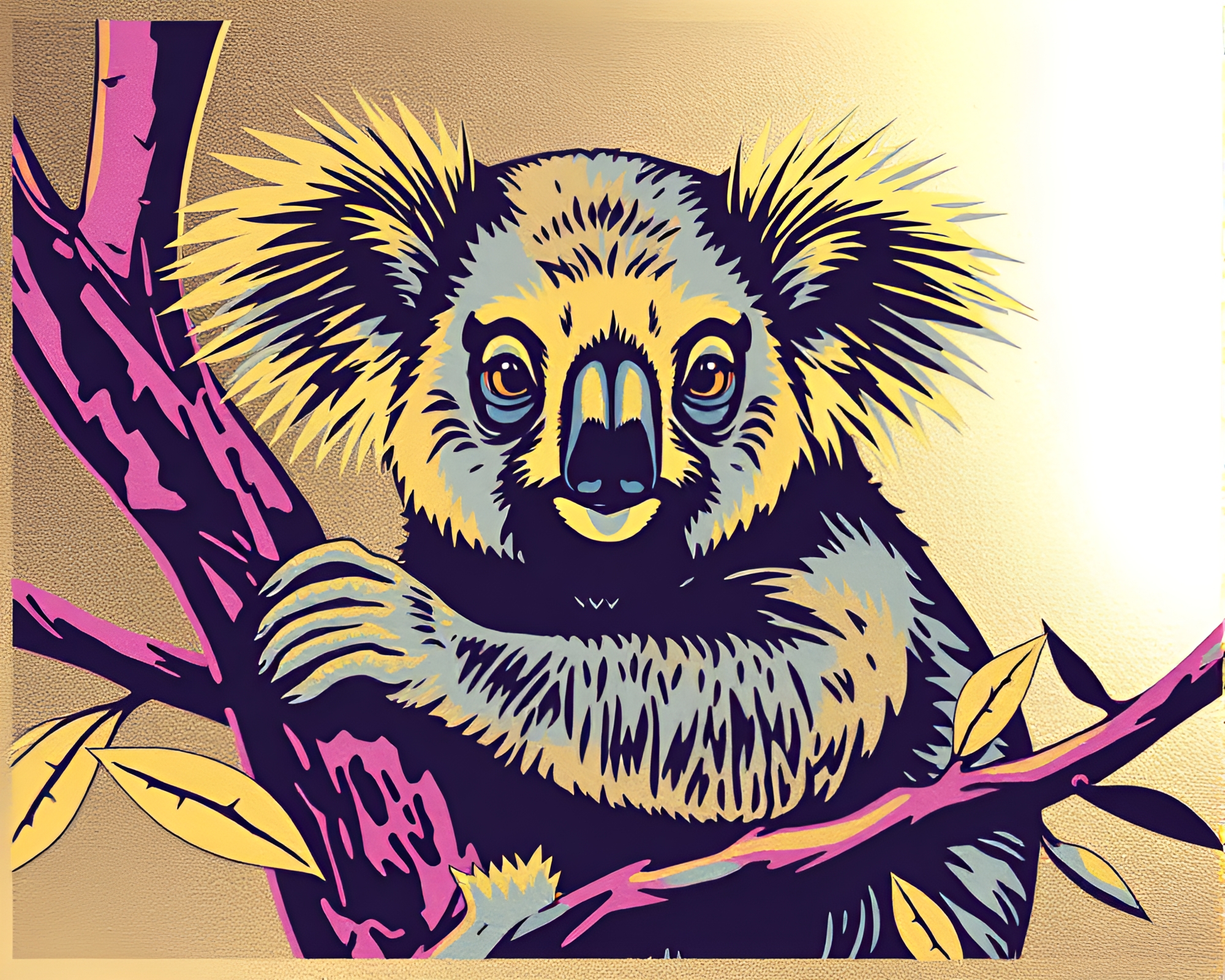 Koala Foil Stamping in Vibrant CRT Flicker – free AI stock image