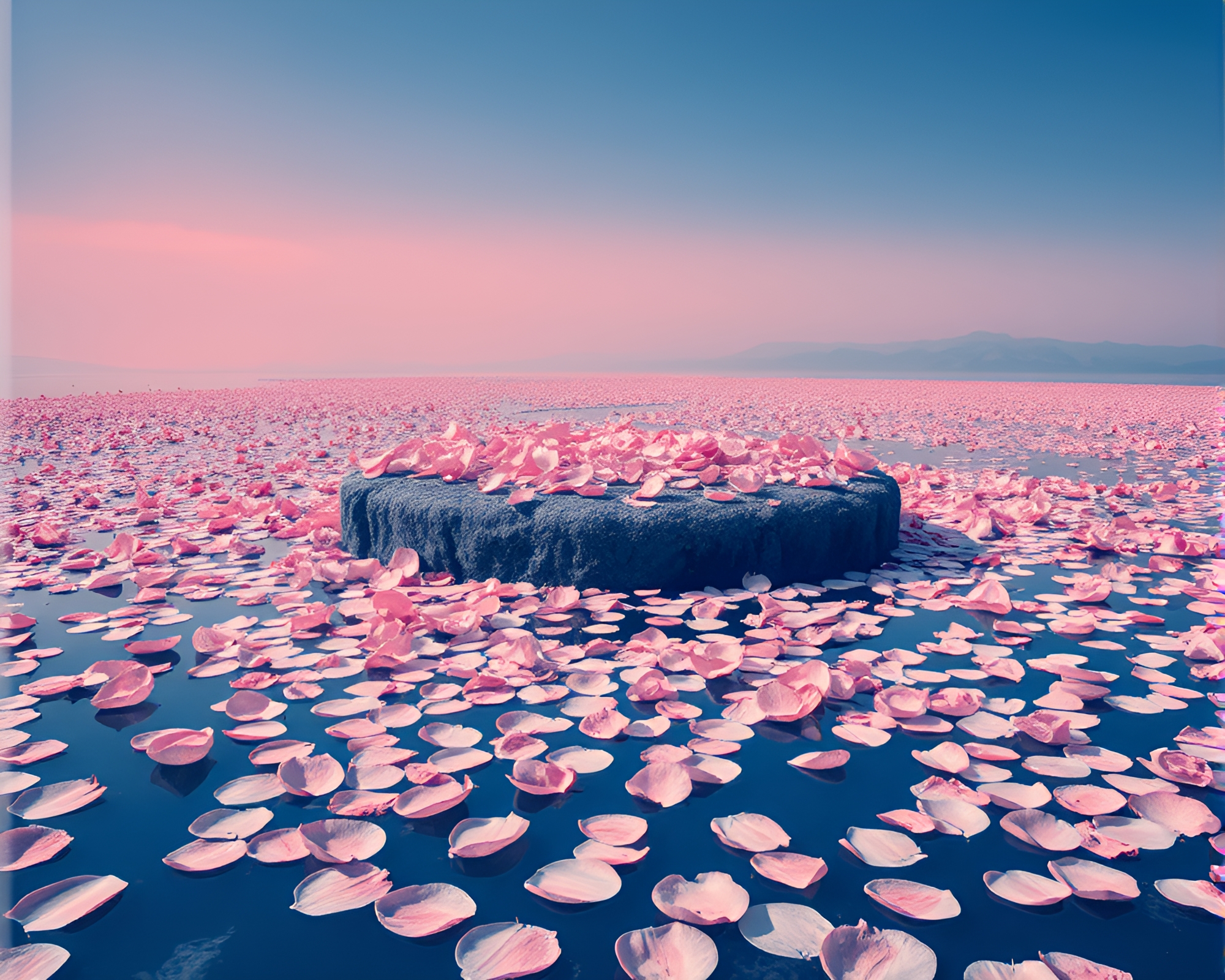 Floating Island Covered in Blue Flower Petals – free AI stock image