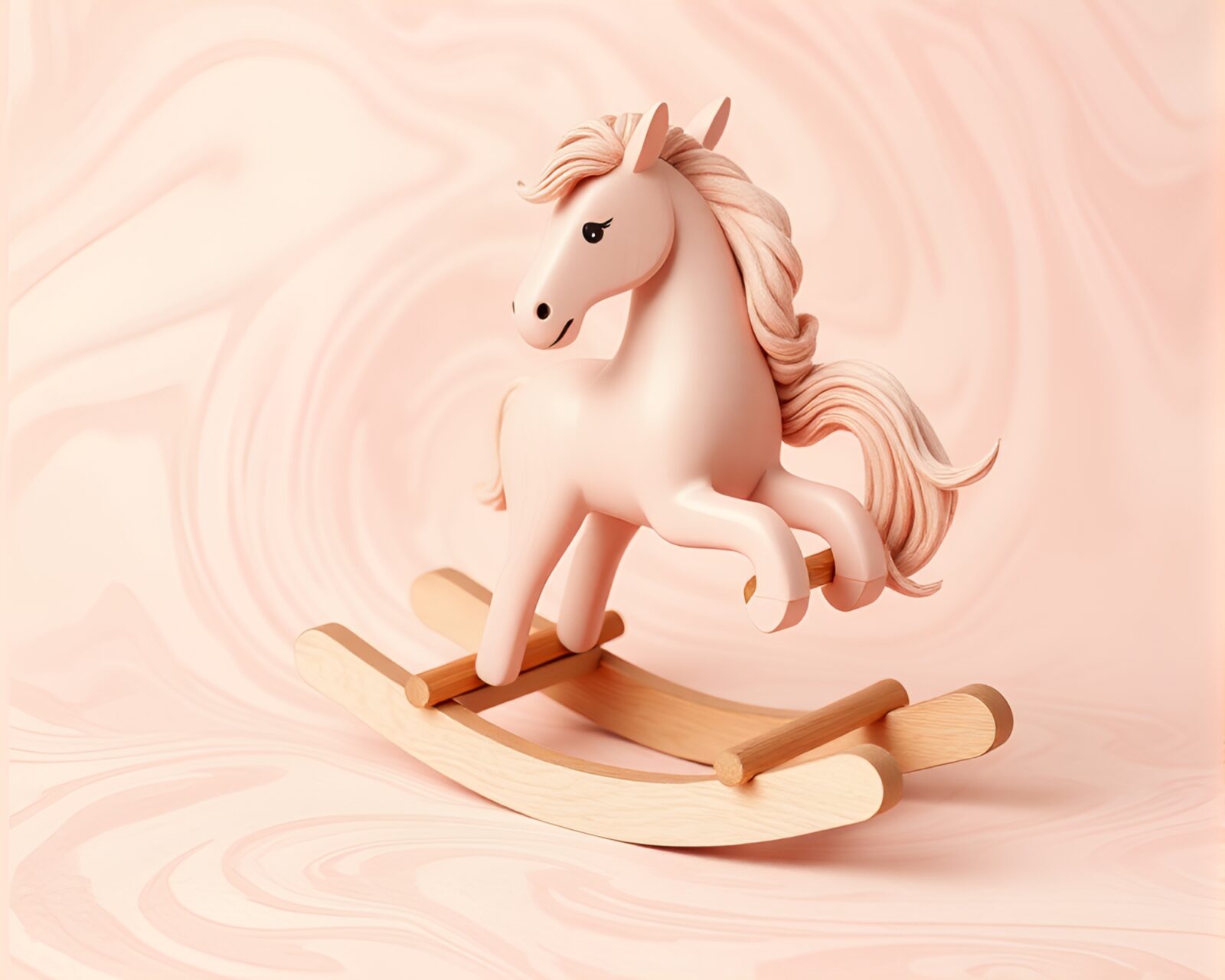 Mystical wooden horse surrounded by swirling pink energy