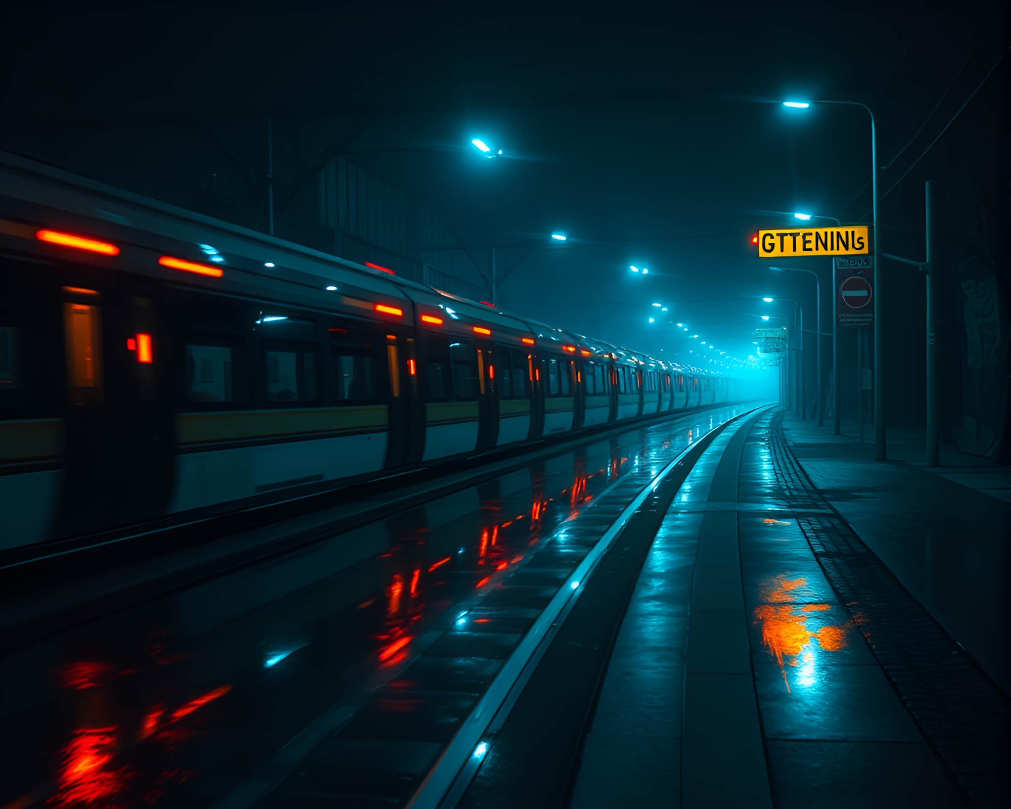 Ethereal Monorail Reflection in Necromantic Light Painting – free AI stock image