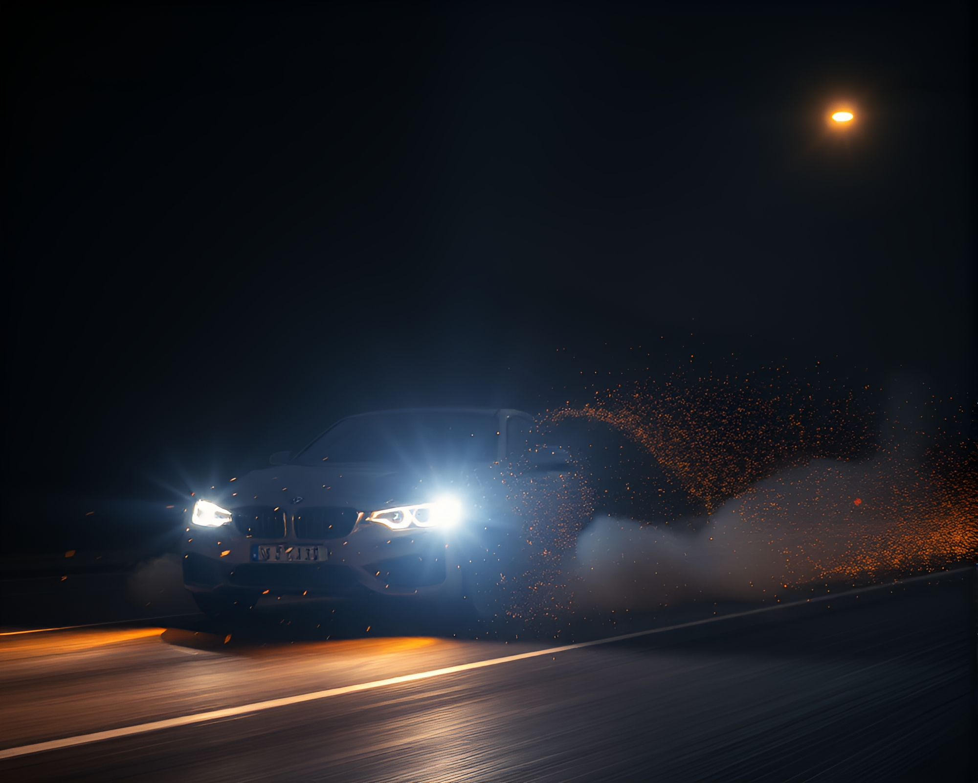 Floating Car Silhouetted in Torchlight Amidst Dust Particles – free AI stock image