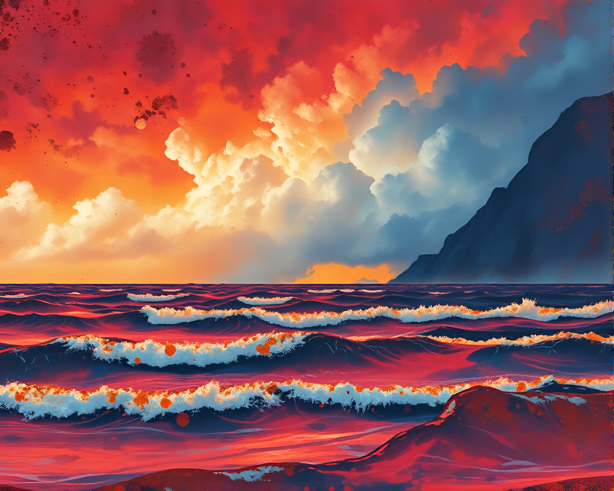 Rustic Thunderstorm: Infrared Seascape Painting – free AI stock image