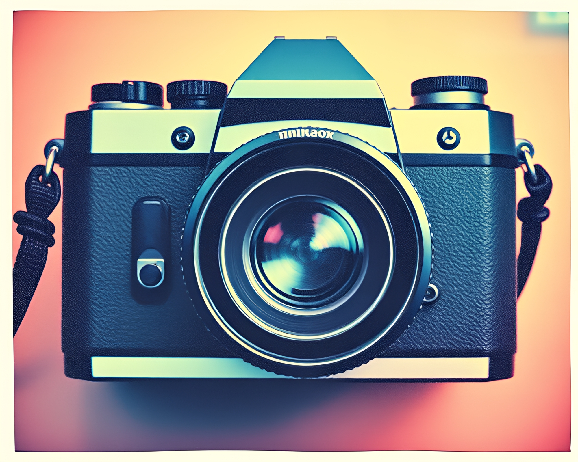 Crosshatched Camera in Polaroid Frame with Jewel Tones – free AI stock image