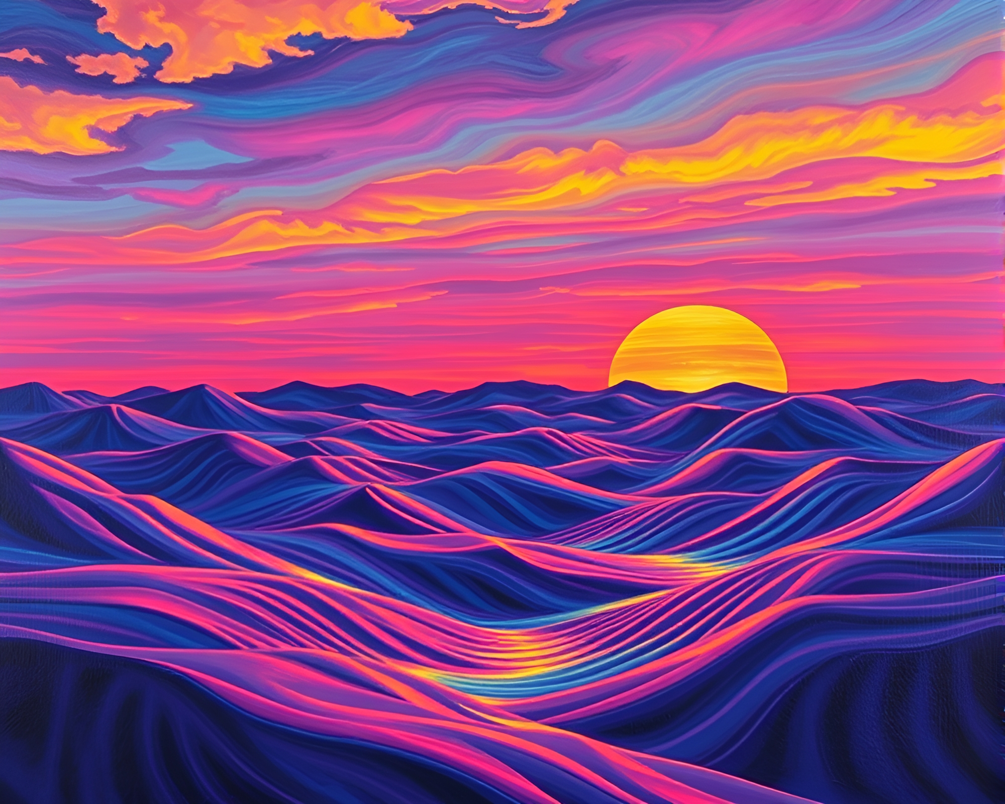 Vaporwave Sunset Dreamscape Oil Impasto – free AI stock image