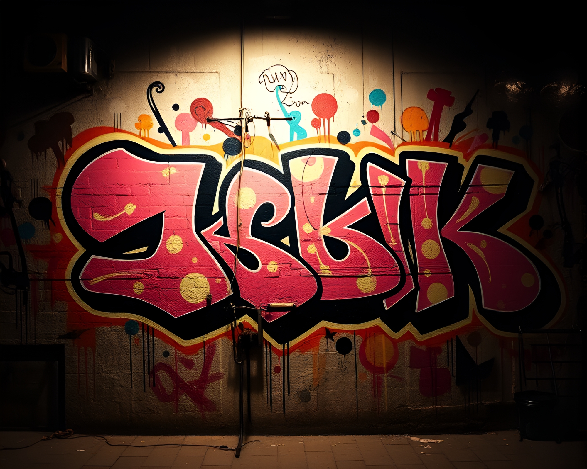 Urban Graffiti Ink Calligraphy Mural – free AI stock image
