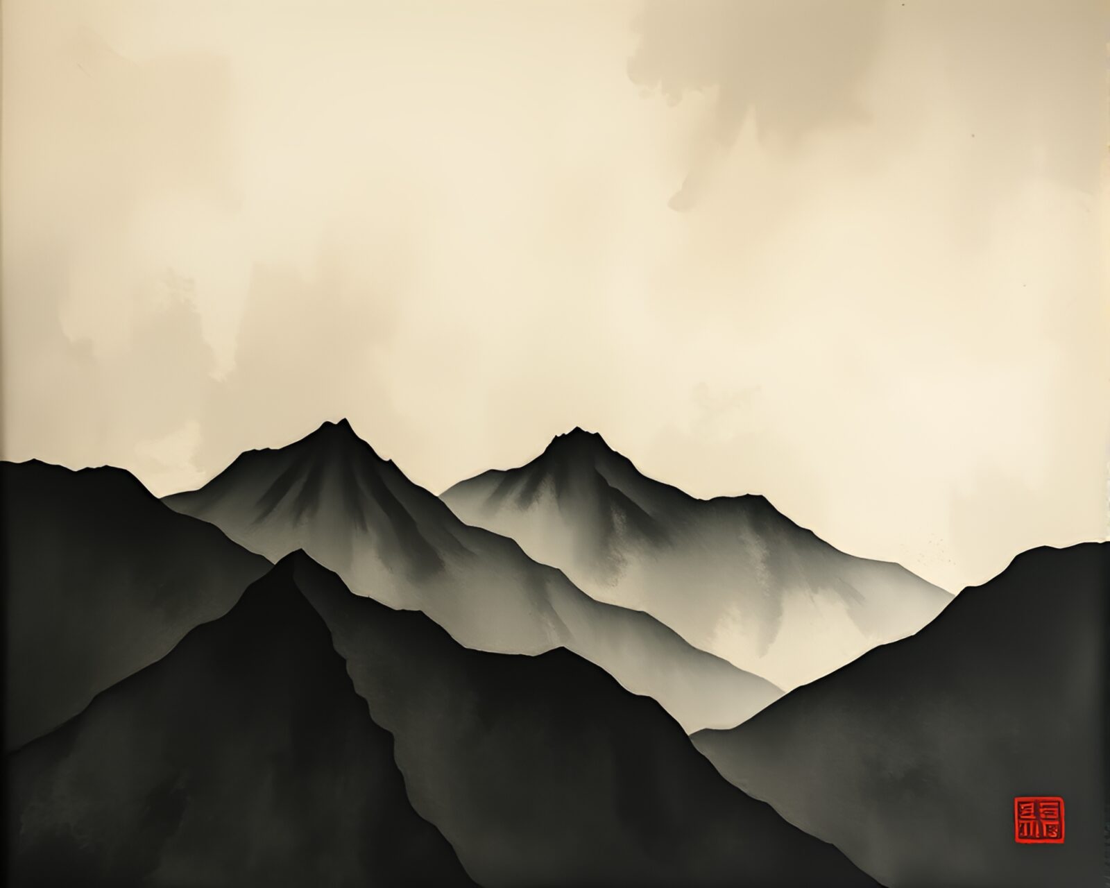 Vibrant oil ridges merge with delicate ink, amidst fog