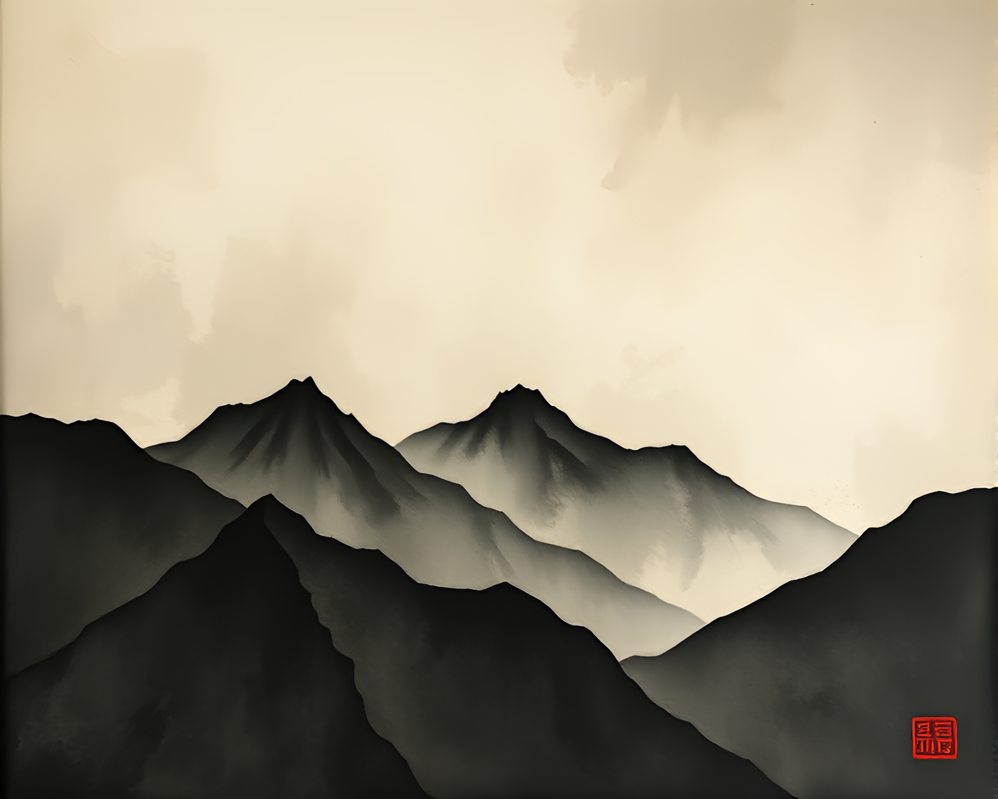 Impasto Ink Calligraphy in Origami Fog – free AI stock image