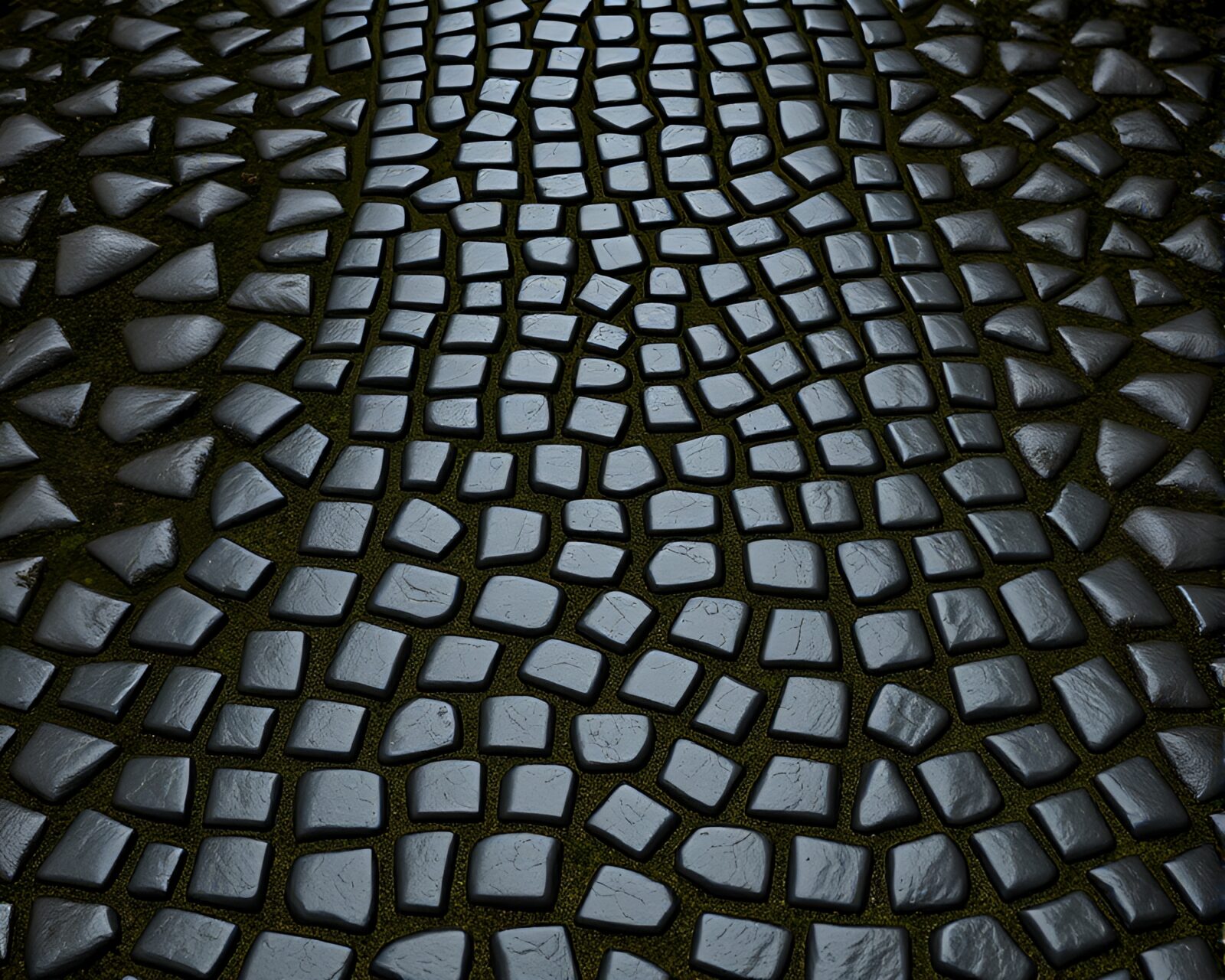 Matte finished trumpet on fluid cobblestone path in twilight