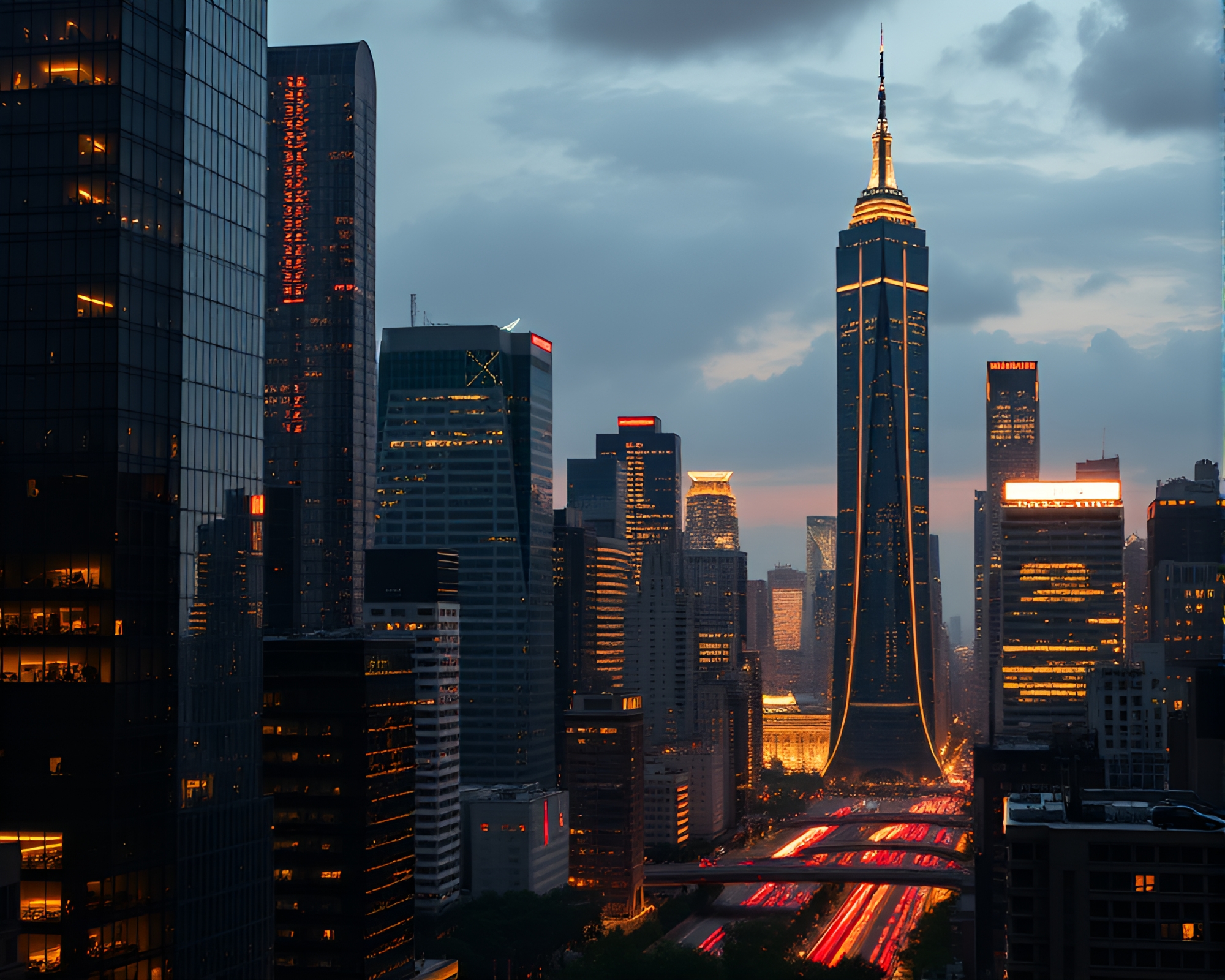 Futuristic City with Beadwork Accents in Savannah Golds – free AI stock image