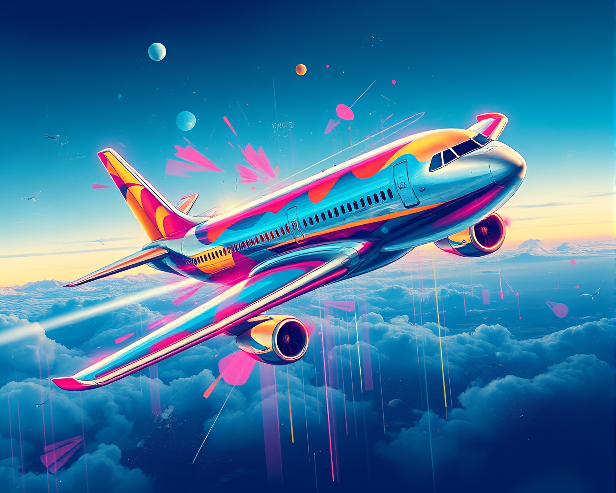 Futuristic Airplane in Pastel Graffiti Glass Distortion – free AI stock image