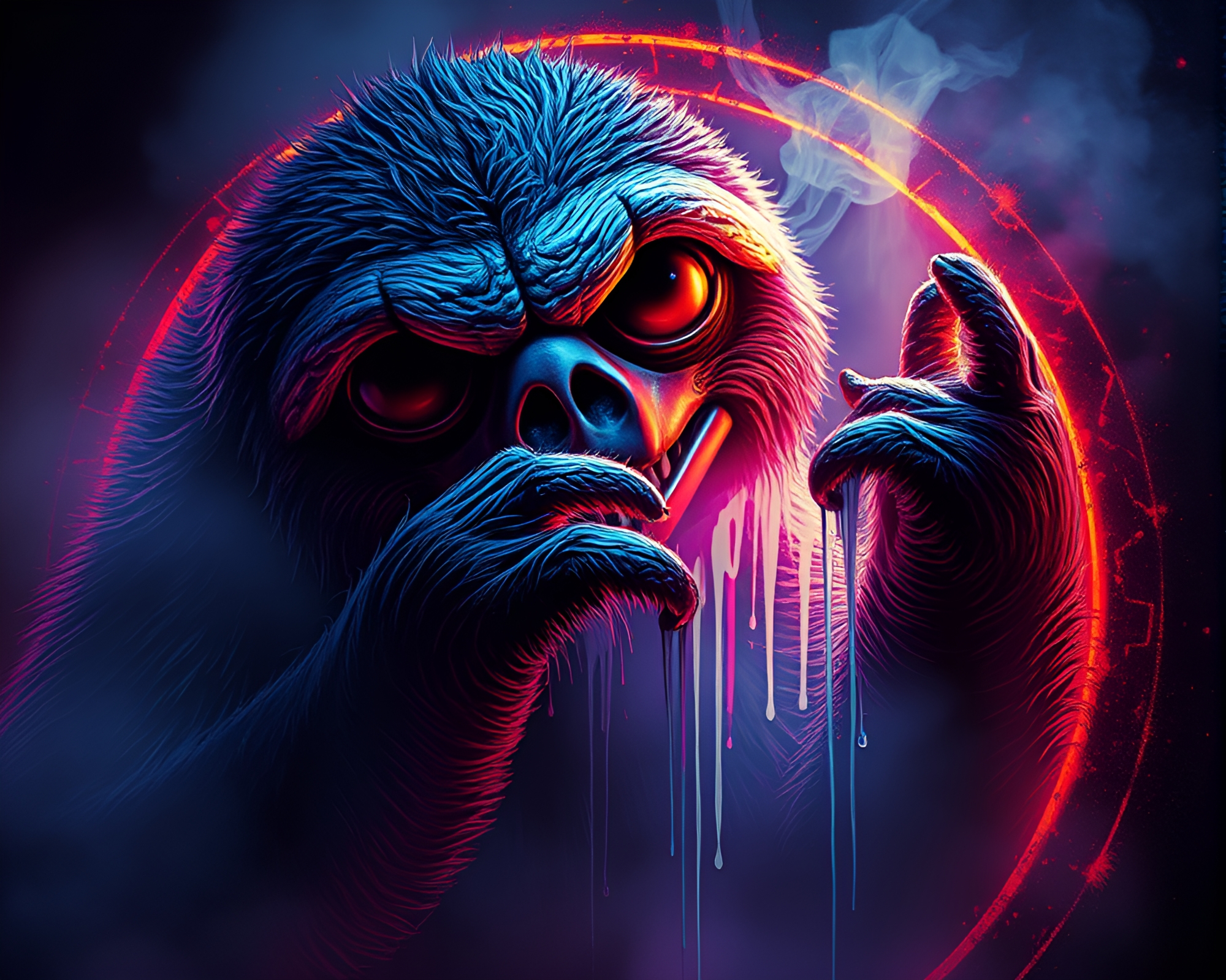 Sloth in Misty Rim Light with Spray Paint Drips – free AI stock image