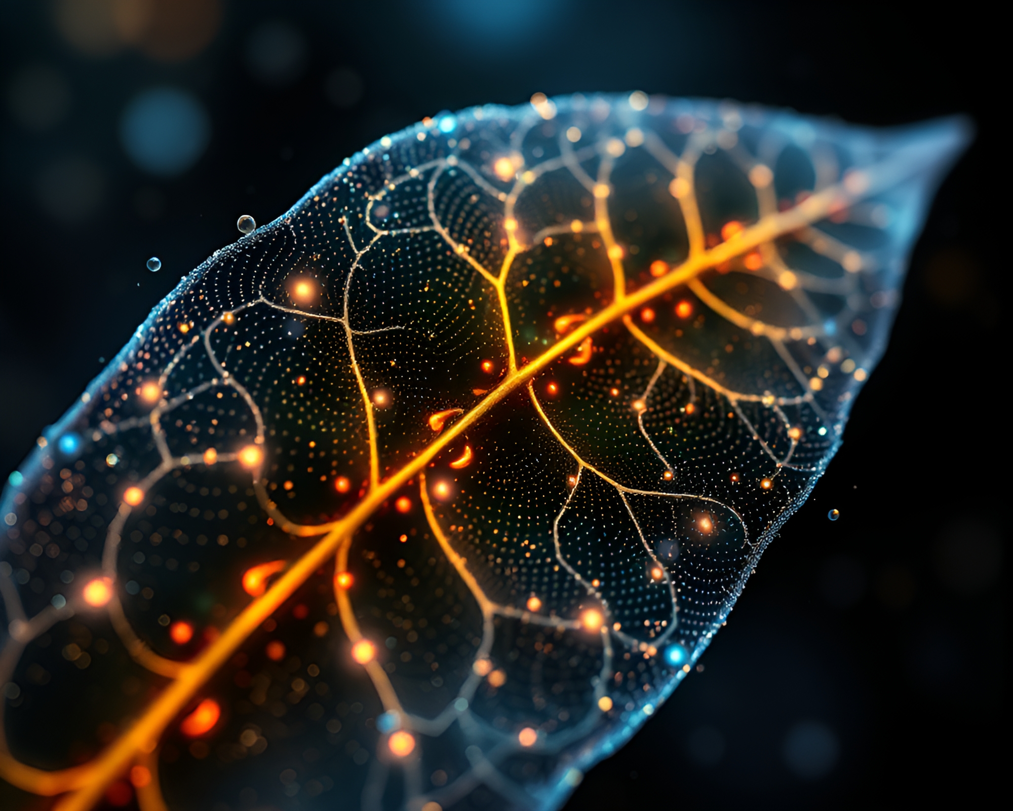 Fractal Leaf Vein Holographic Pet with Dust Motes – free AI stock image