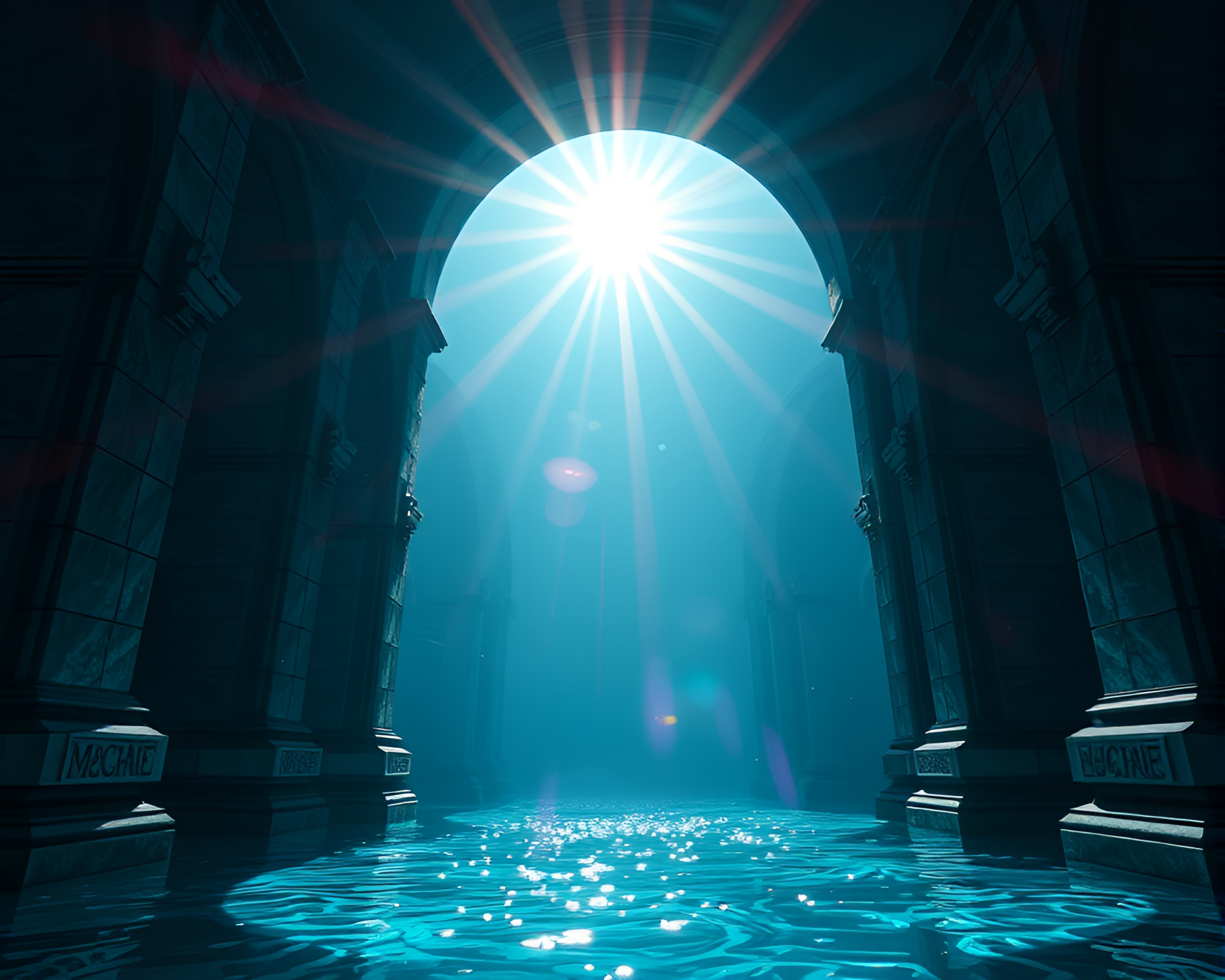 Ethereal Mermaid gazing through an ancient architectural frame – free AI stock image