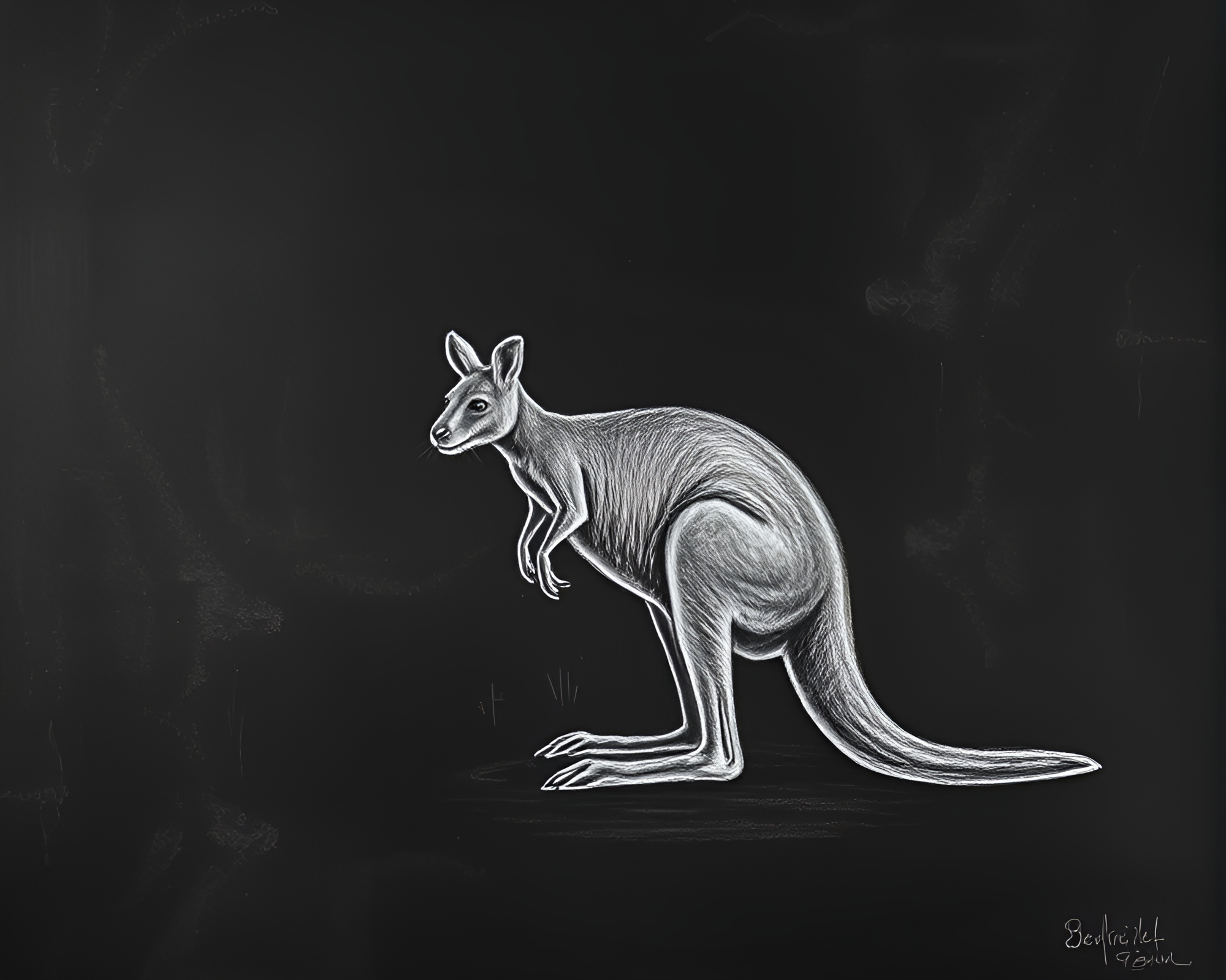 Kangaroo in Spotlight: Chalk Drawing Masterpiece – free AI stock image