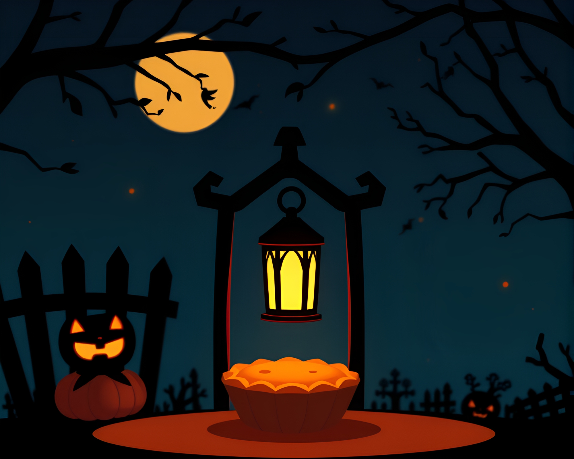 Enchanting Pumpkin Pie Lantern Silhouette Cartoon Illustration – free AI stock image
