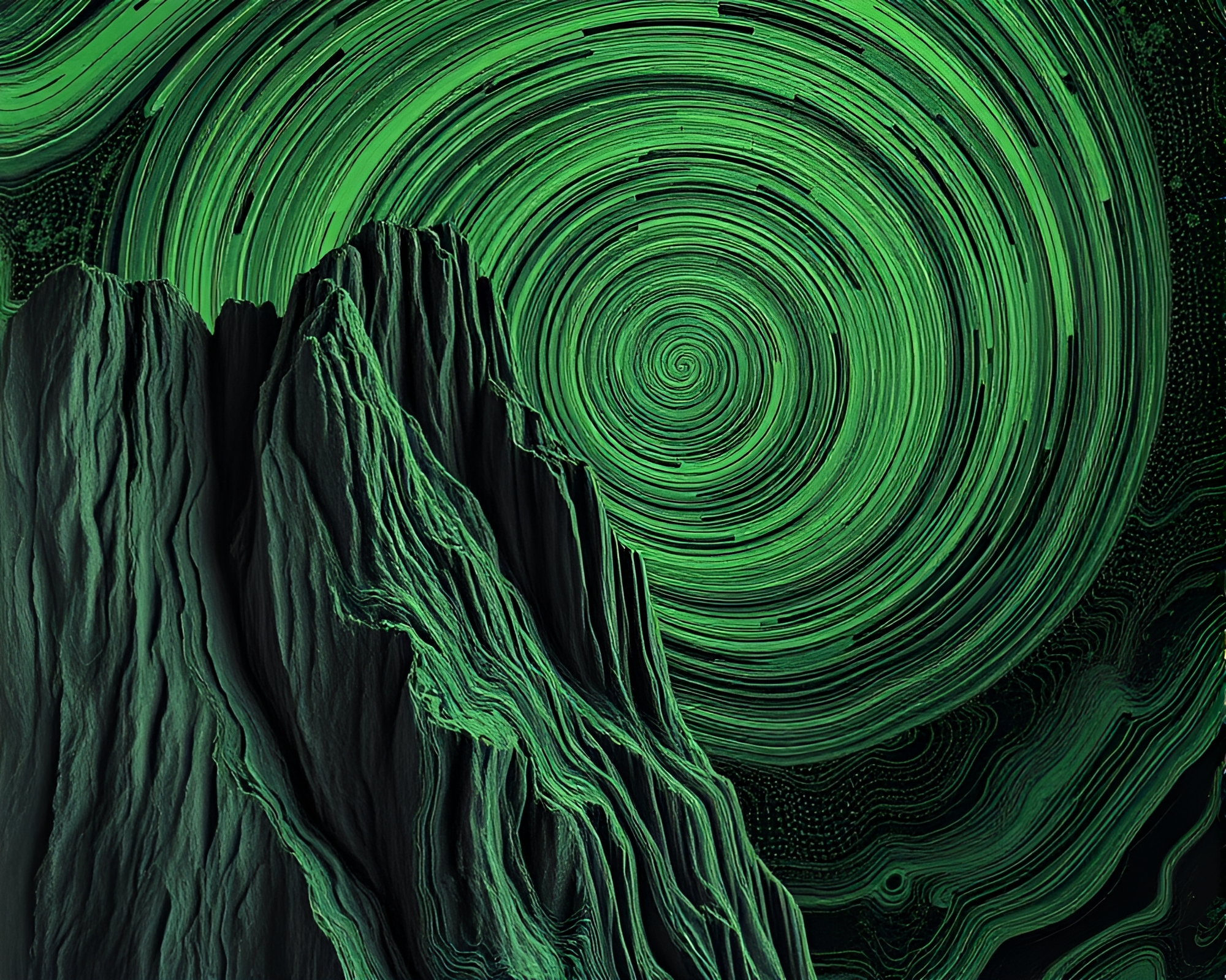 Fingerprint Swirl Cliff: Monochrome Green Fantasy – free AI stock image