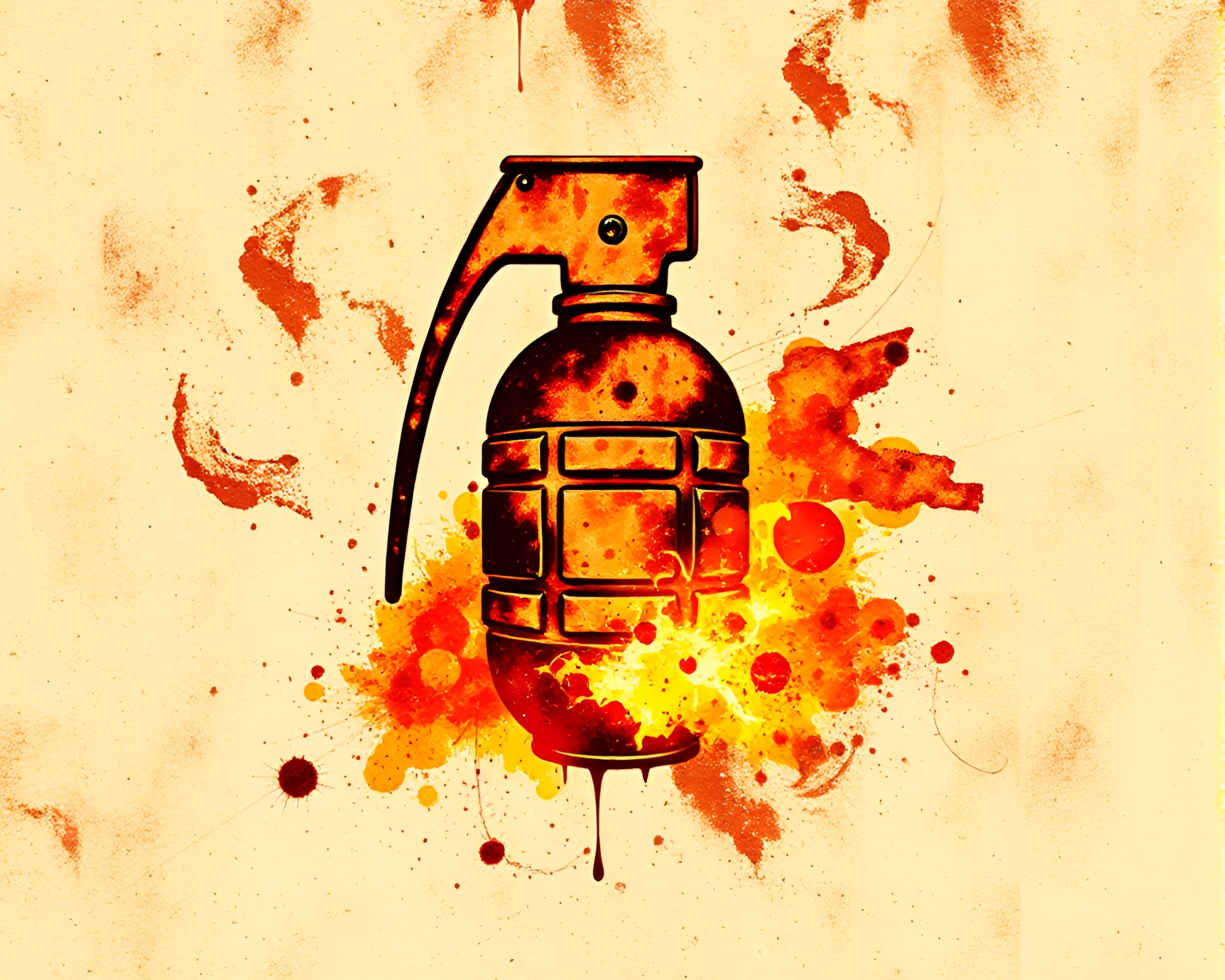Antimatter Grenade Technical Illustration with Rust Stain Streaks – free AI stock image
