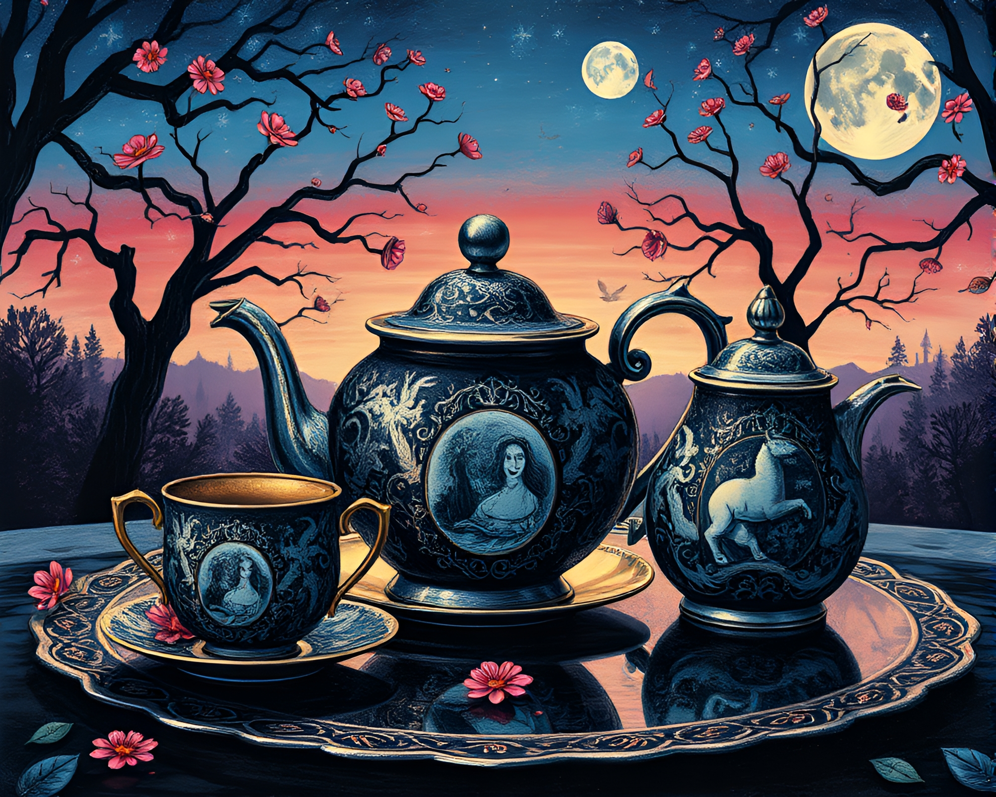 Alice in Wonderland Tea Party with Foil Stamping – free AI stock image